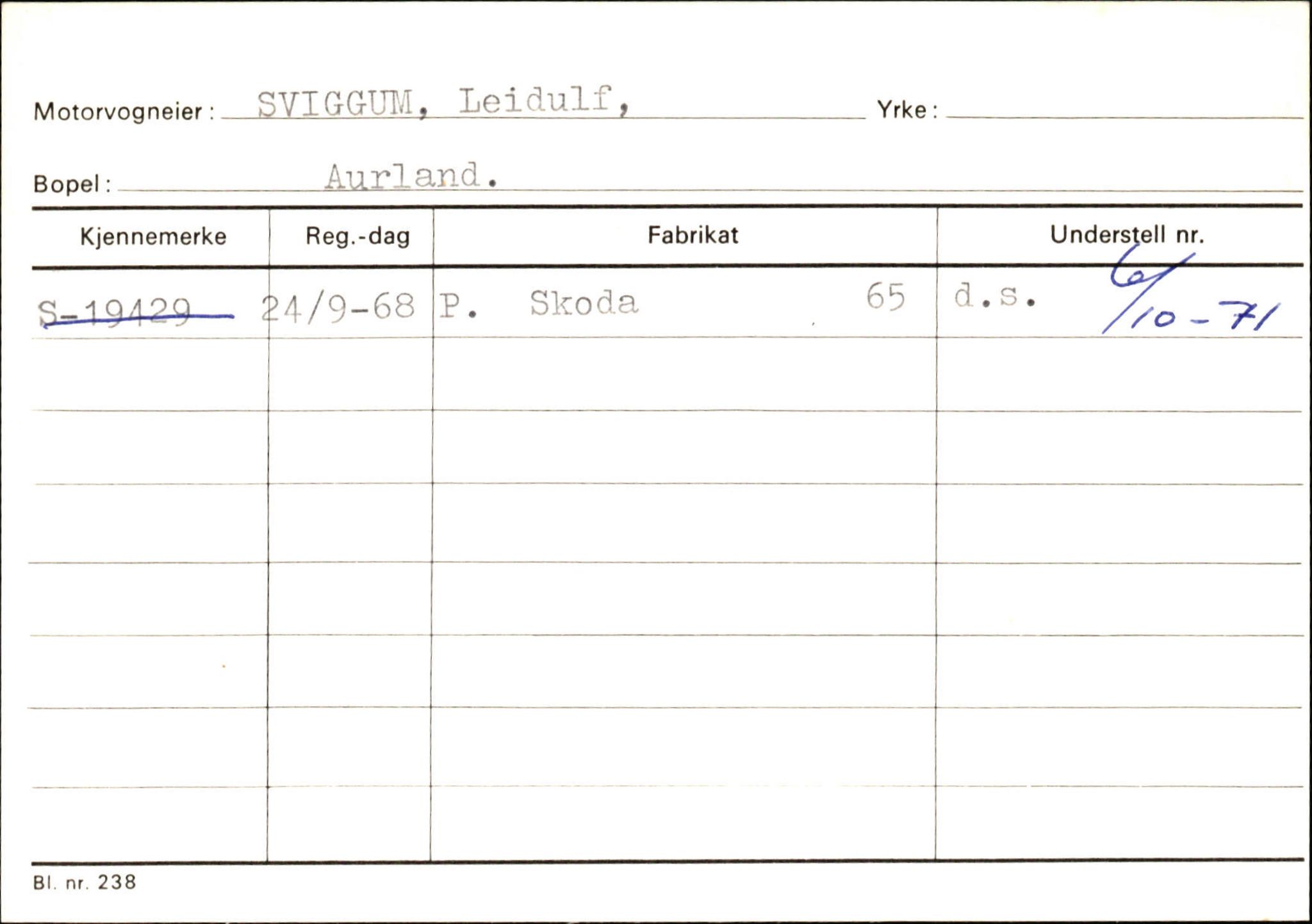 Statens vegvesen, Sogn og Fjordane vegkontor, AV/SAB-A-5301/4/F/L0125: Eigarregister Sogndal V-Å. Aurland A-Å. Fjaler A-N, 1945-1975, p. 1089