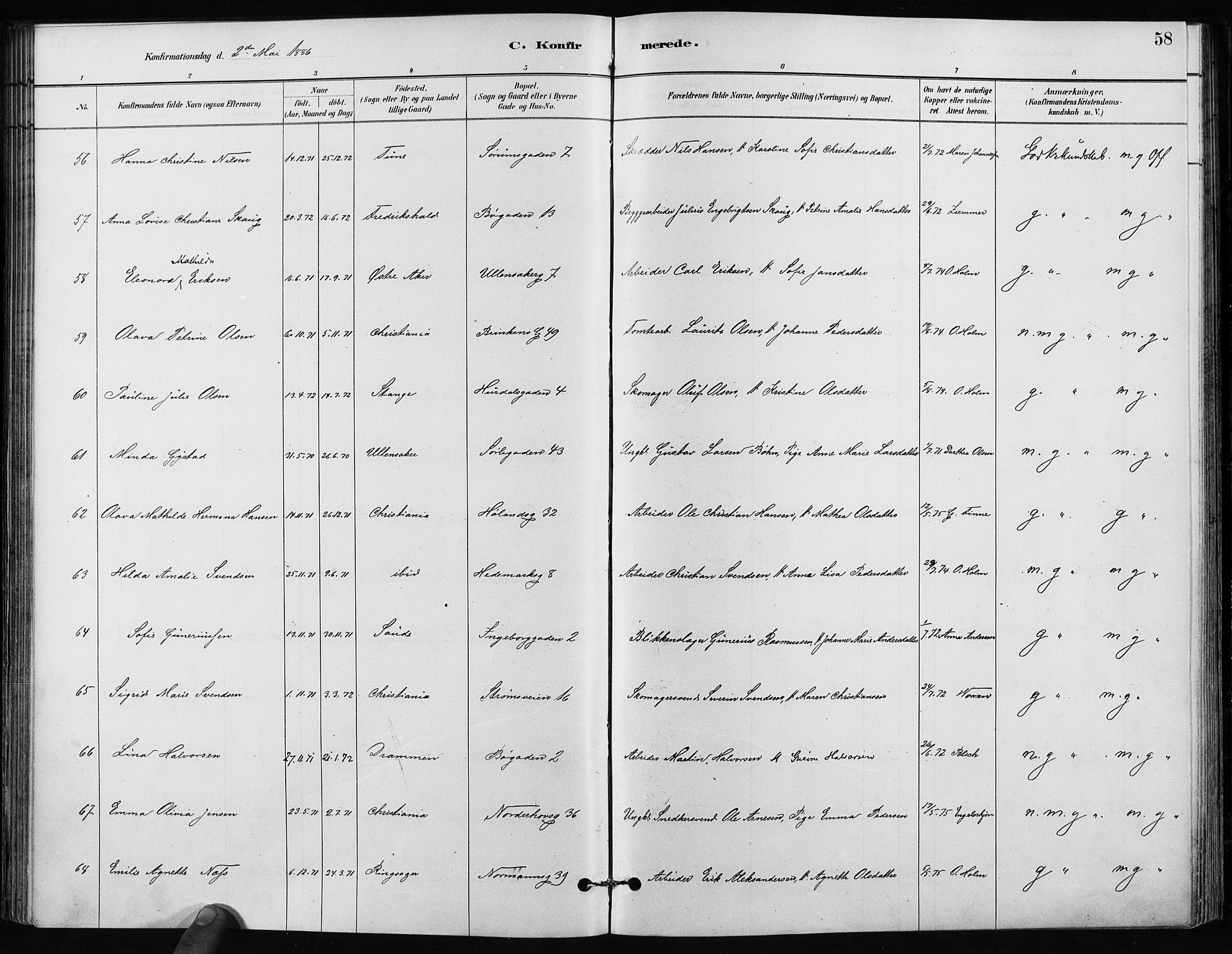 Kampen prestekontor Kirkebøker, AV/SAO-A-10853/F/Fa/L0002: Parish register (official) no. I 2, 1880-1888, p. 58