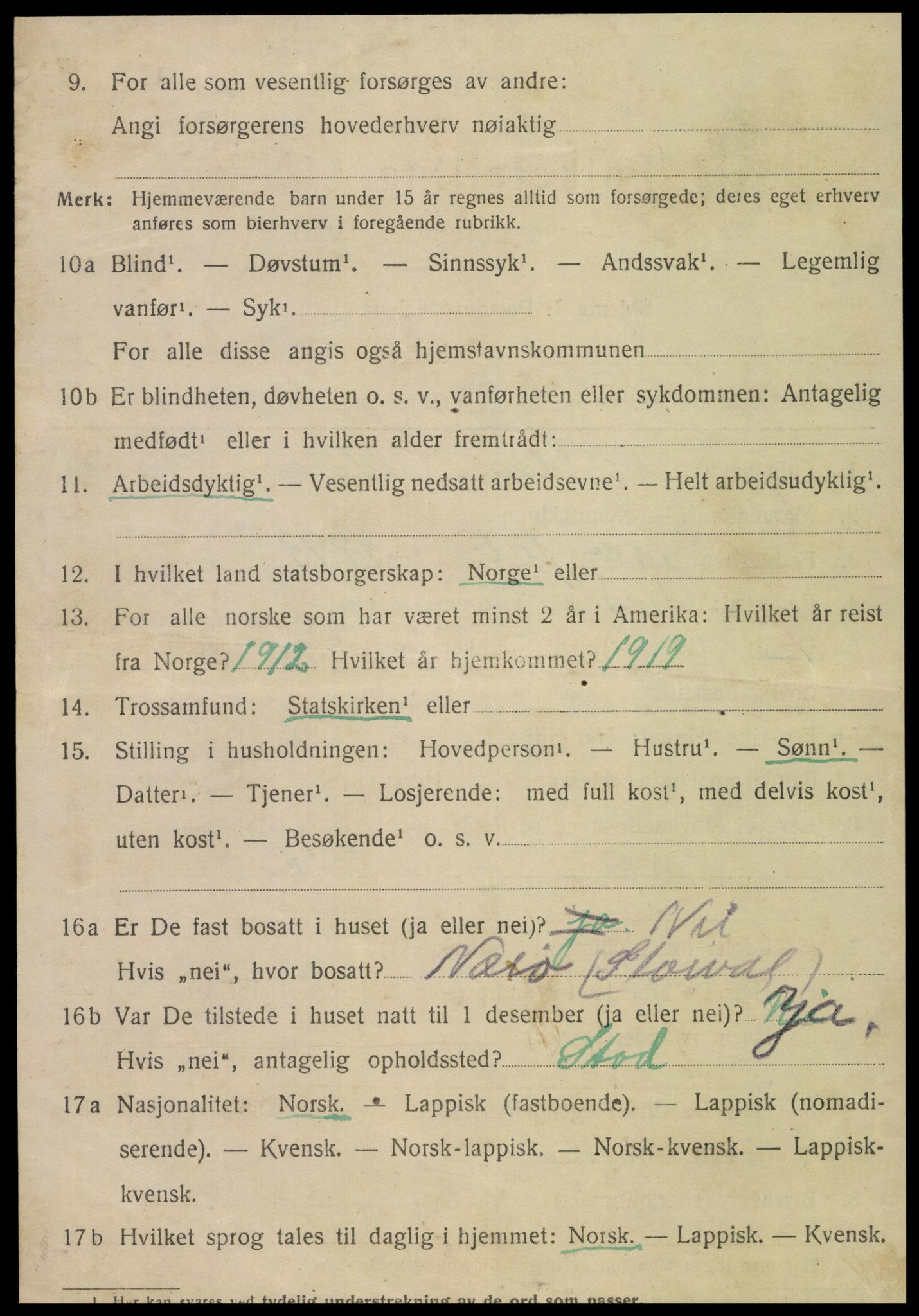 SAT, 1920 census for Stod, 1920, p. 1273