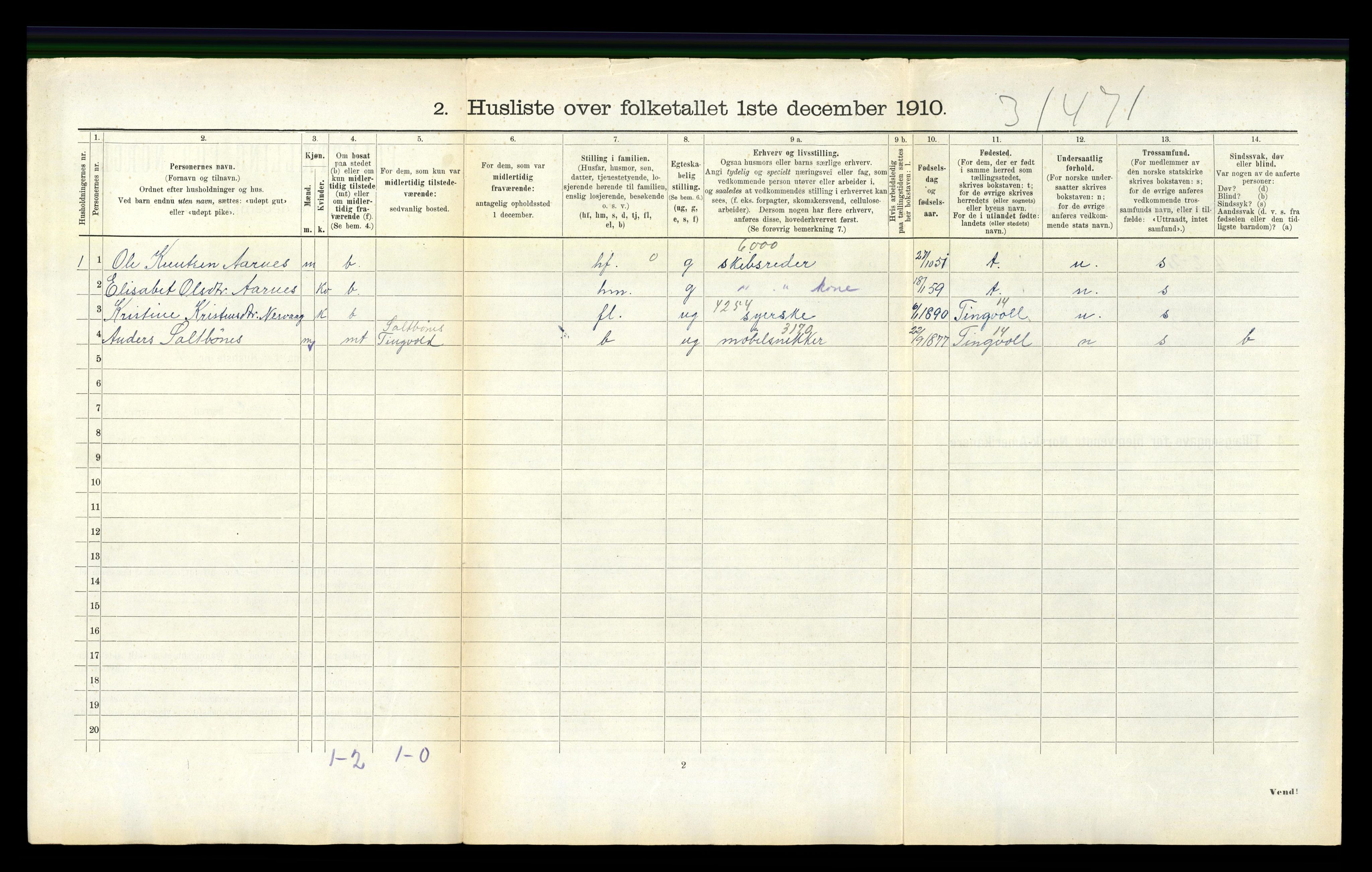 RA, 1910 census for Stangvik, 1910, p. 517
