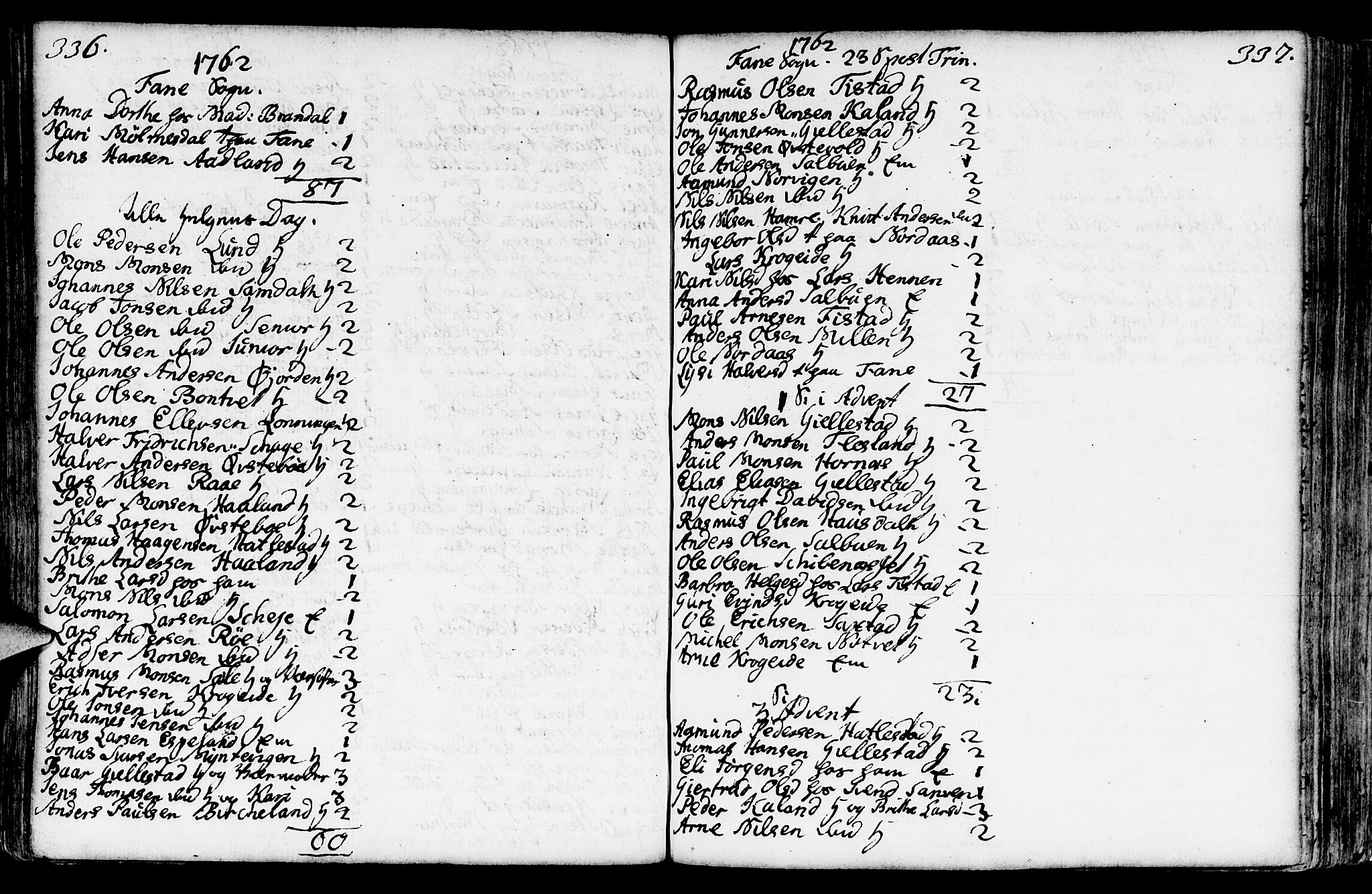 Fana Sokneprestembete, AV/SAB-A-75101/H/Haa/Haaa/L0004: Parish register (official) no. A 4, 1757-1774, p. 336-337