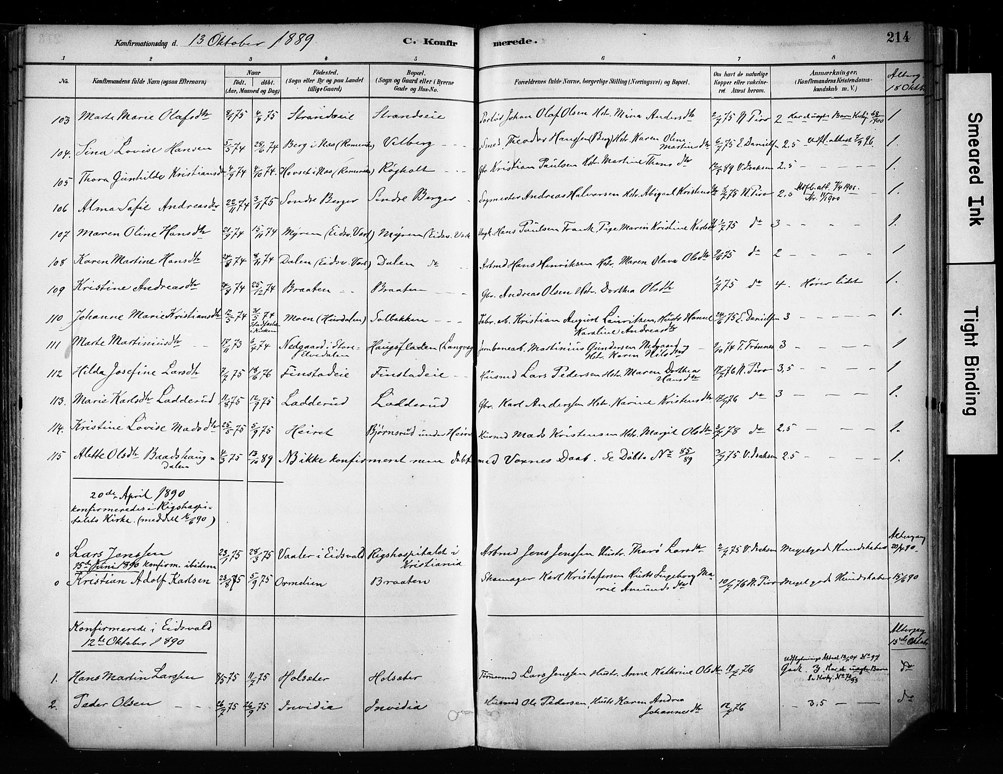 Eidsvoll prestekontor Kirkebøker, SAO/A-10888/F/Fa/L0002: Parish register (official) no. I 2, 1882-1895, p. 214