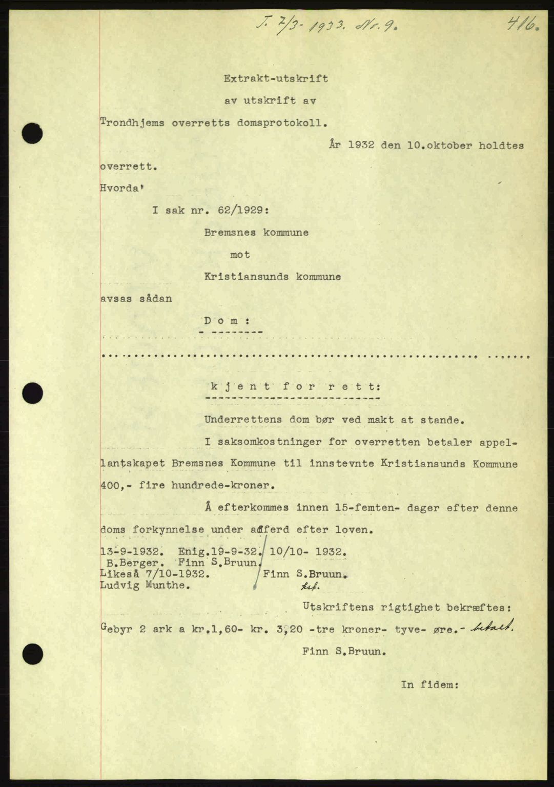 Kristiansund byfogd, AV/SAT-A-4587/A/27: Mortgage book no. 26, 1931-1933, Deed date: 07.03.1933