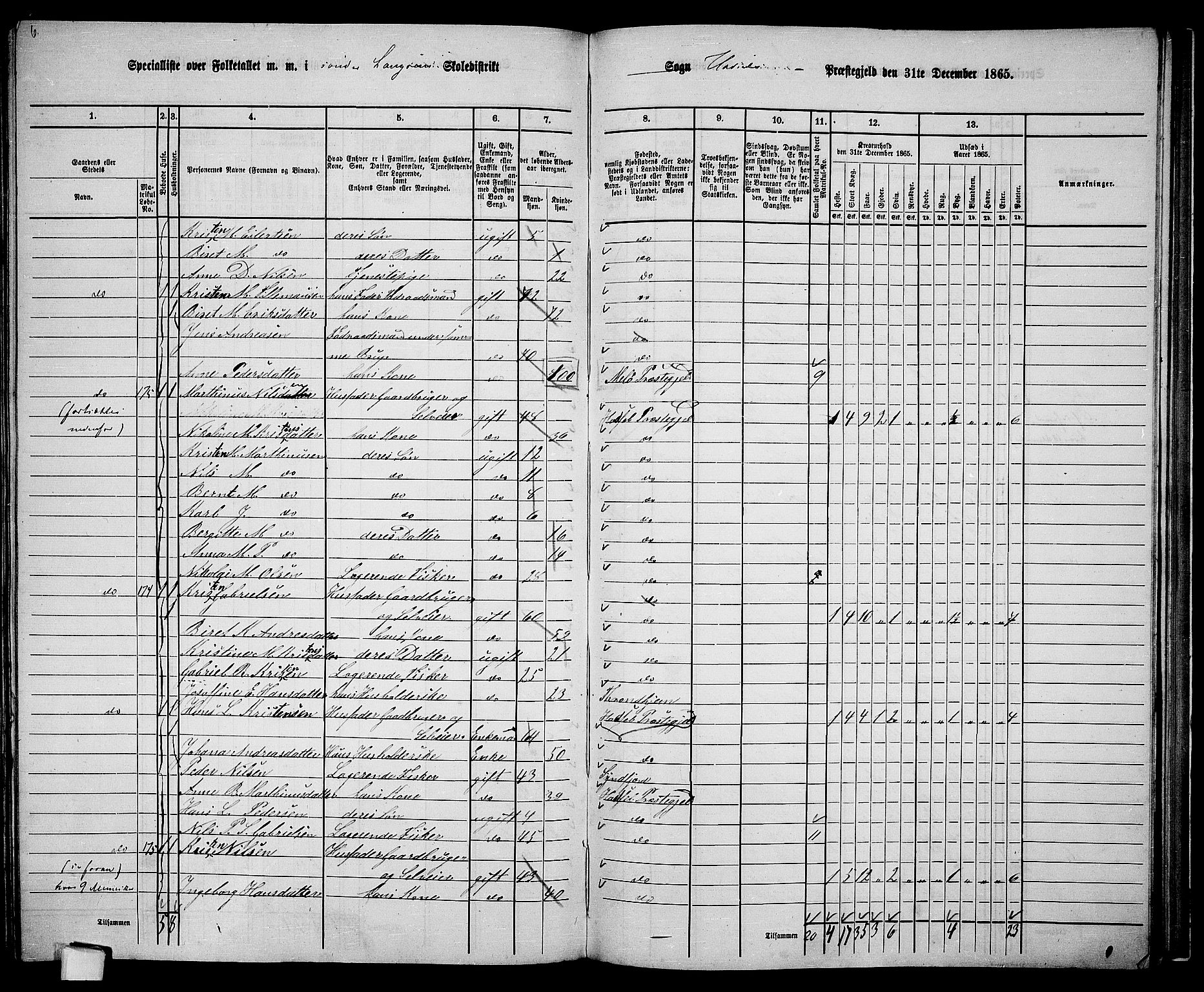 RA, 1865 census for Hadsel, 1865, p. 148