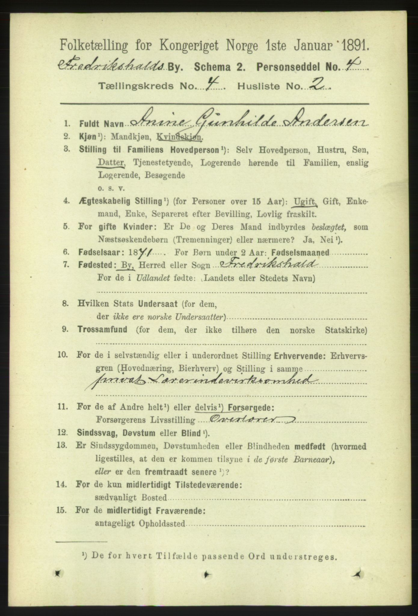 RA, 1891 census for 0101 Fredrikshald, 1891, p. 3757