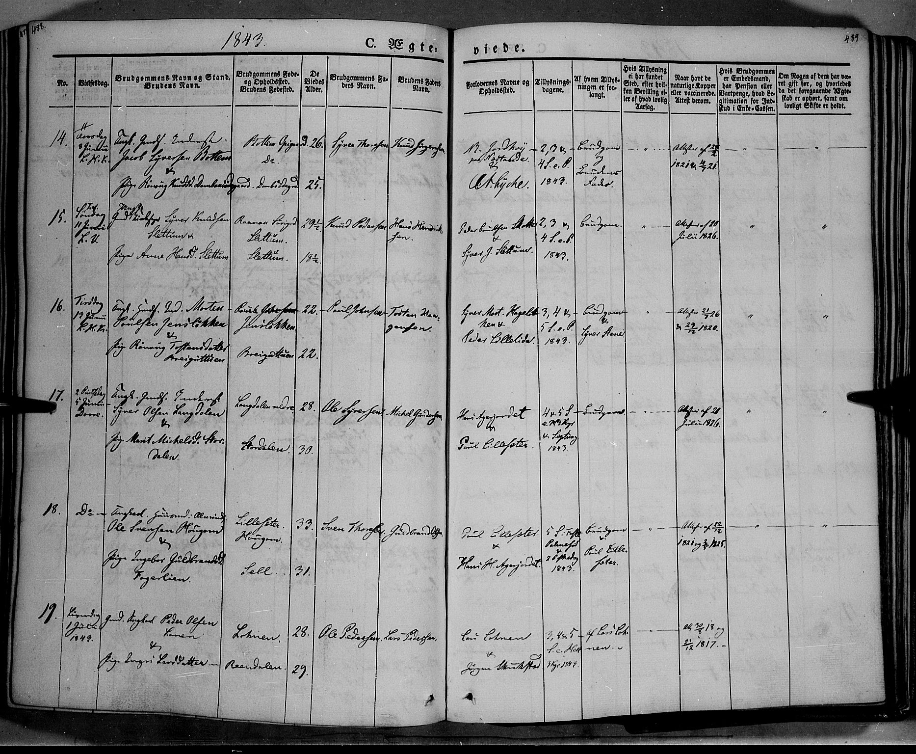 Lesja prestekontor, AV/SAH-PREST-068/H/Ha/Haa/L0006: Parish register (official) no. 6A, 1843-1854, p. 488-489