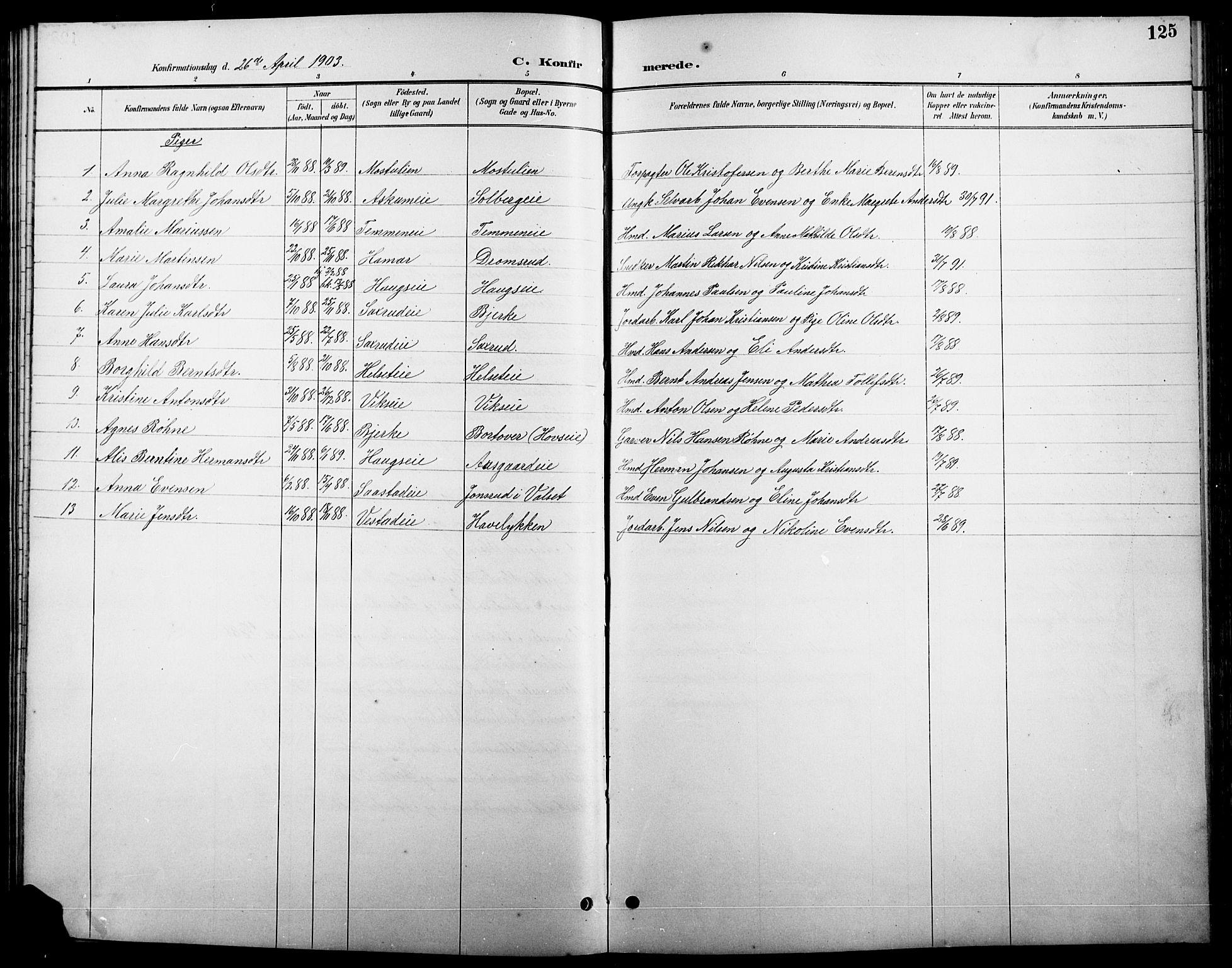 Stange prestekontor, SAH/PREST-002/L/L0011: Parish register (copy) no. 11, 1895-1917, p. 125
