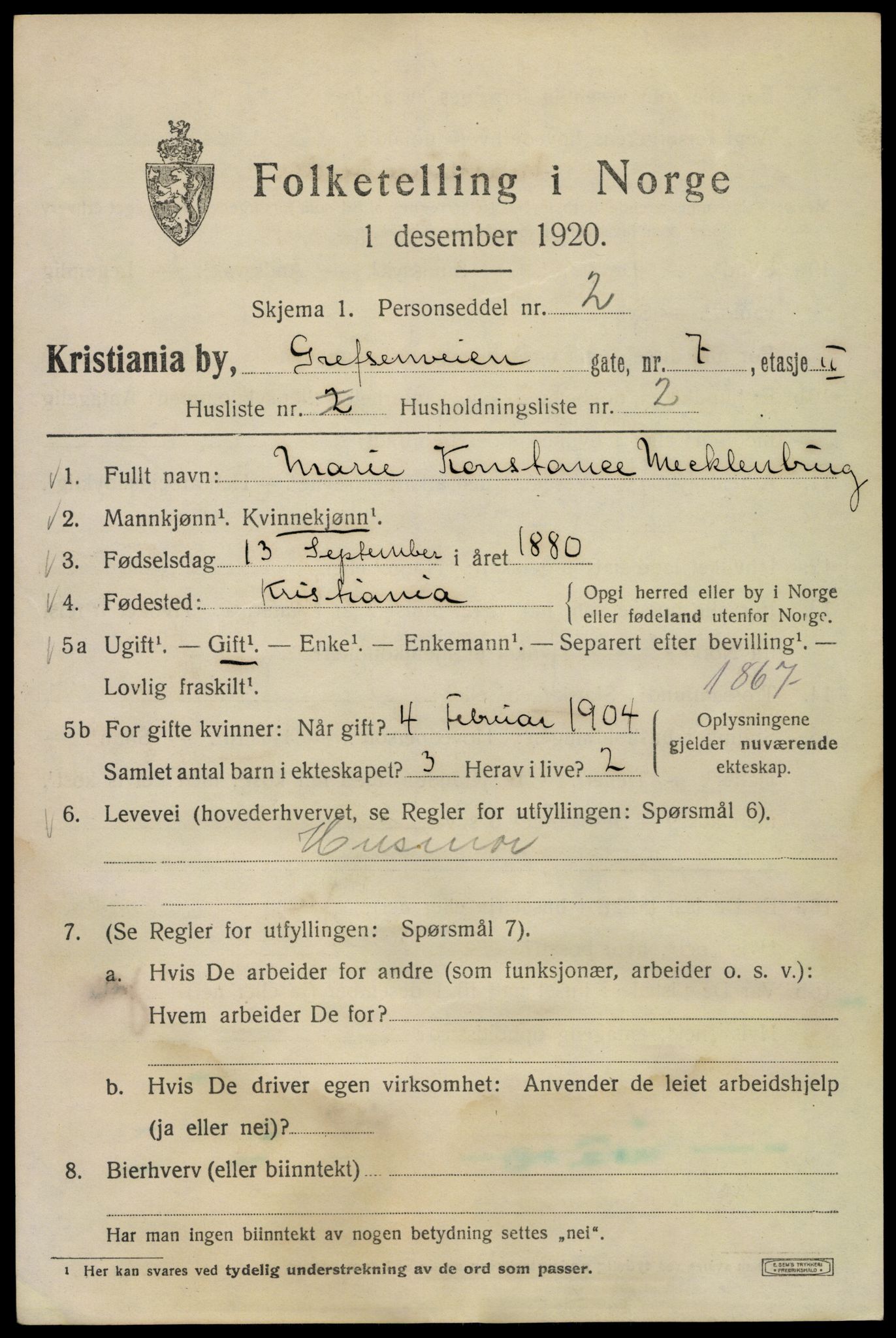 SAO, 1920 census for Kristiania, 1920, p. 250887