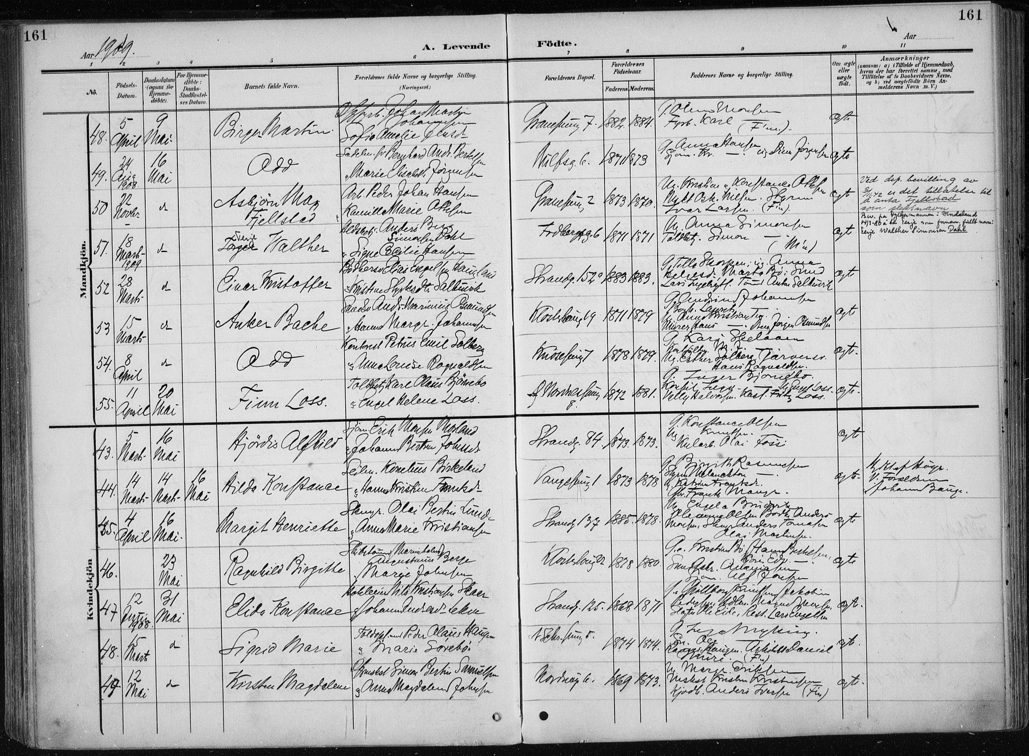 Nykirken Sokneprestembete, AV/SAB-A-77101/H/Haa/L0019: Parish register (official) no. B 7, 1904-1916, p. 161