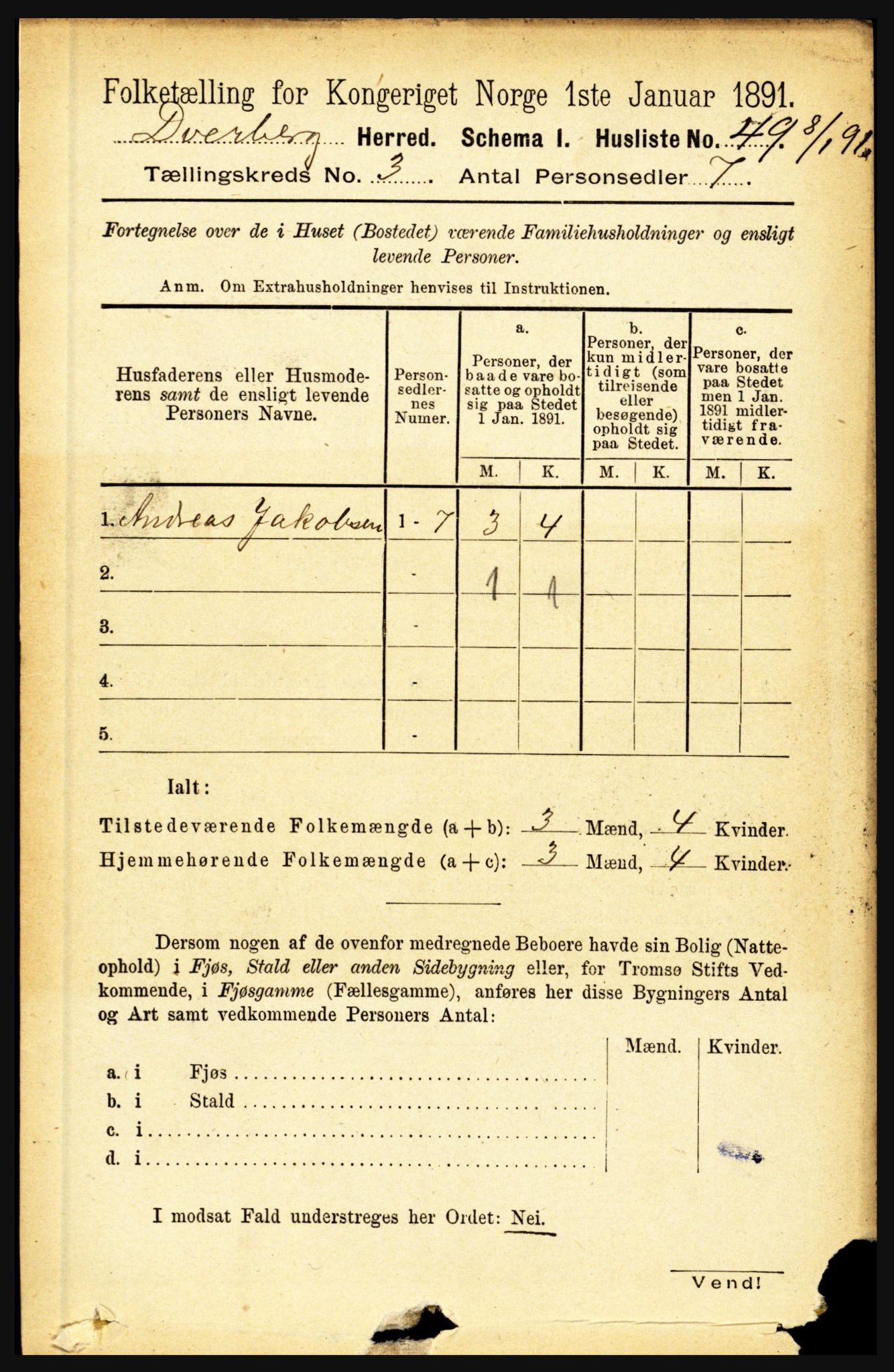 RA, 1891 census for 1872 Dverberg, 1891, p. 932