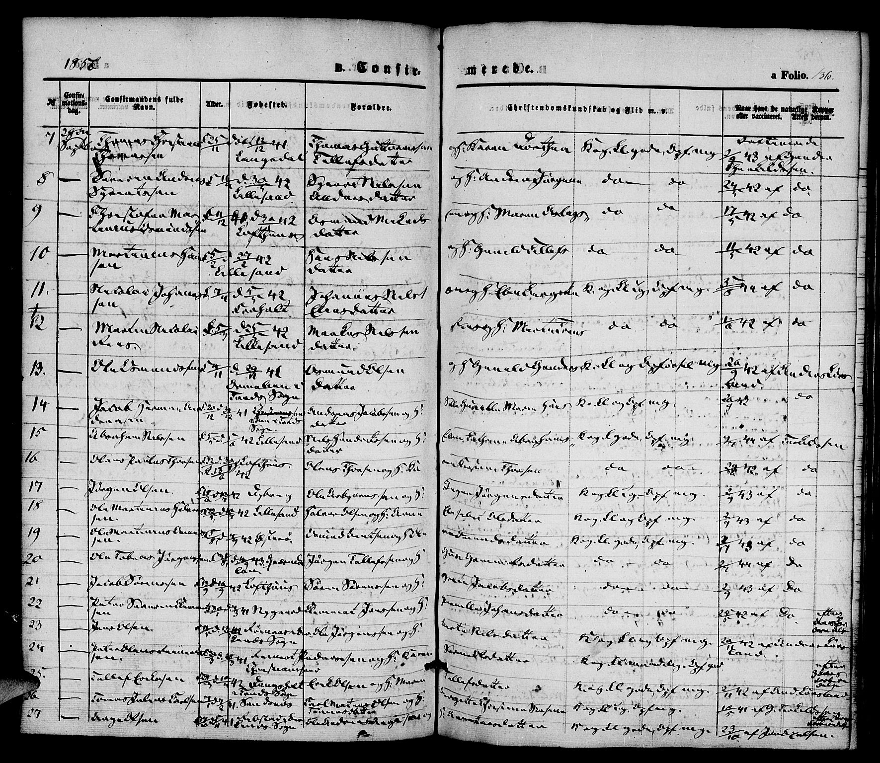 Vestre Moland sokneprestkontor, AV/SAK-1111-0046/F/Fa/Fab/L0006: Parish register (official) no. A 6, 1850-1858, p. 136