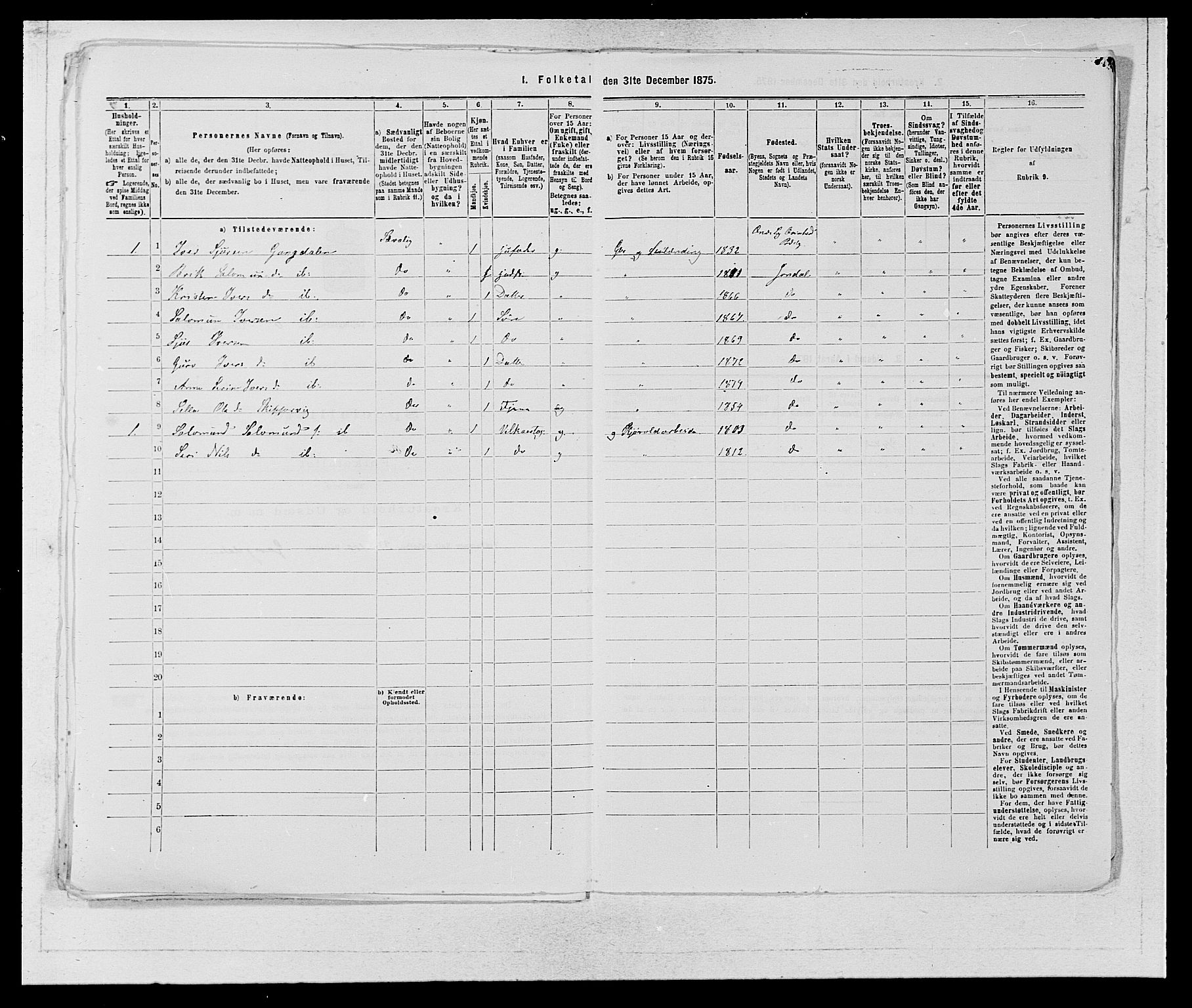 SAB, 1875 census for 1226P Strandebarm, 1875, p. 918