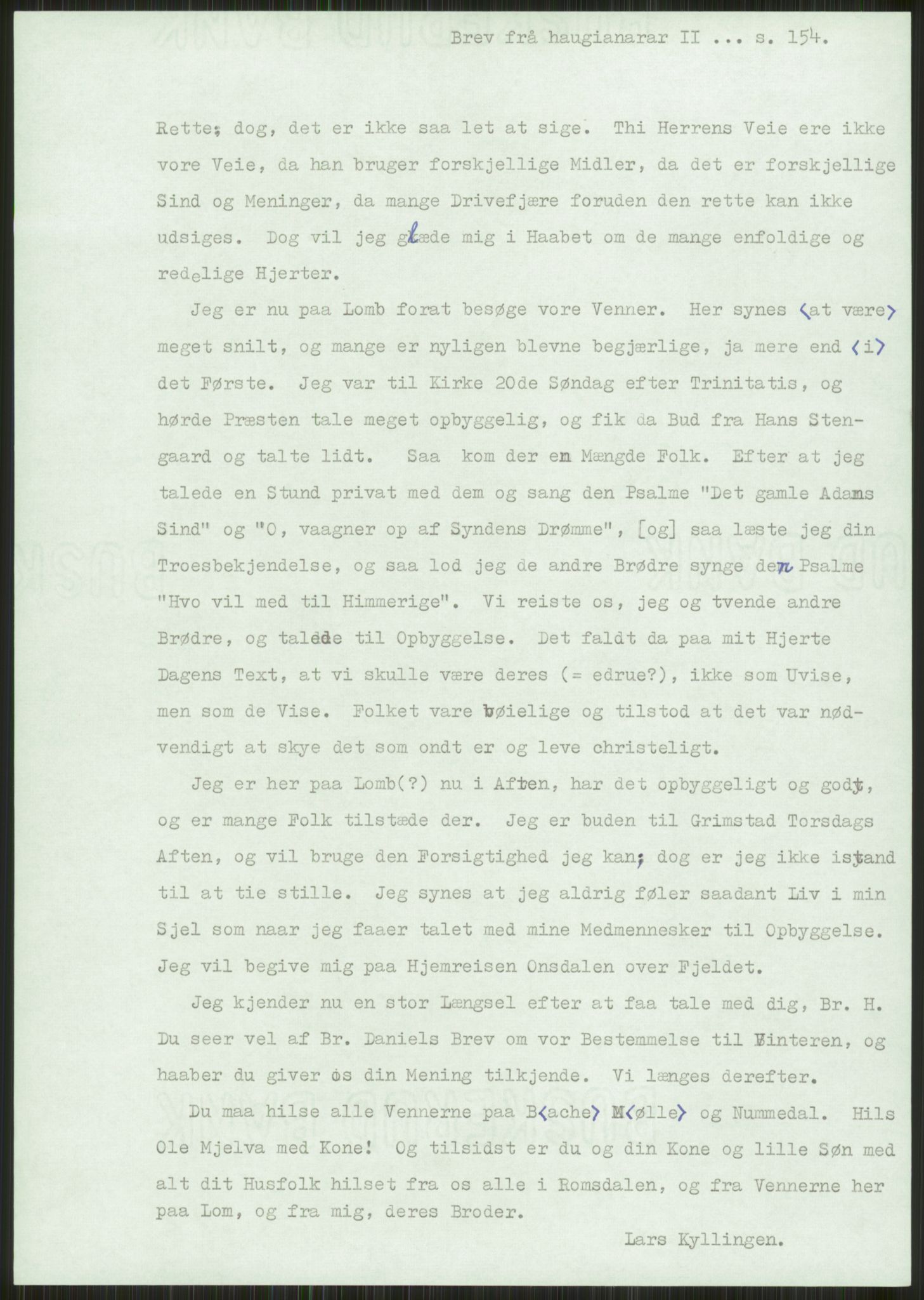 Samlinger til kildeutgivelse, Haugianerbrev, AV/RA-EA-6834/F/L0002: Haugianerbrev II: 1805-1821, 1805-1821, p. 154