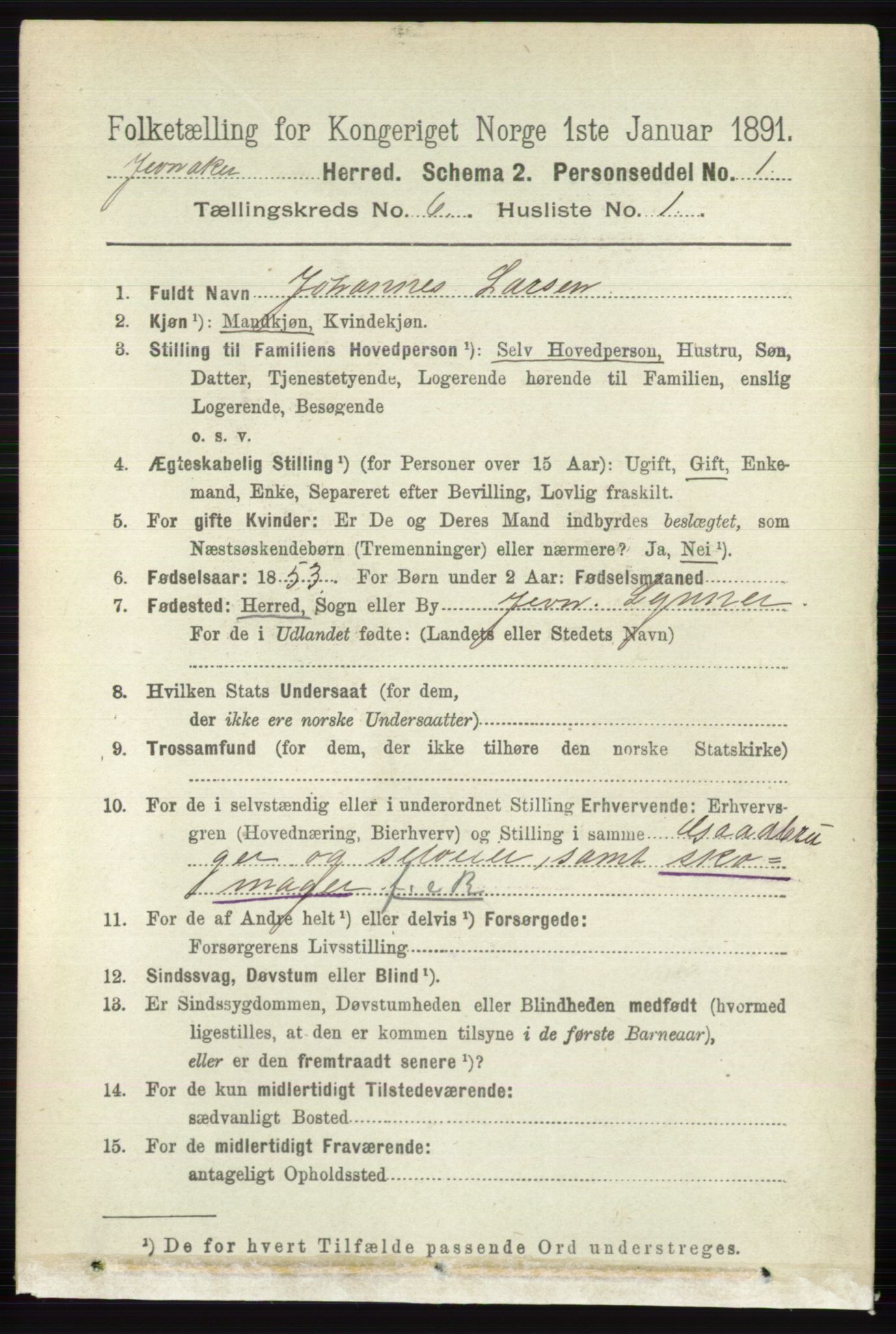 RA, 1891 census for 0532 Jevnaker, 1891, p. 3101