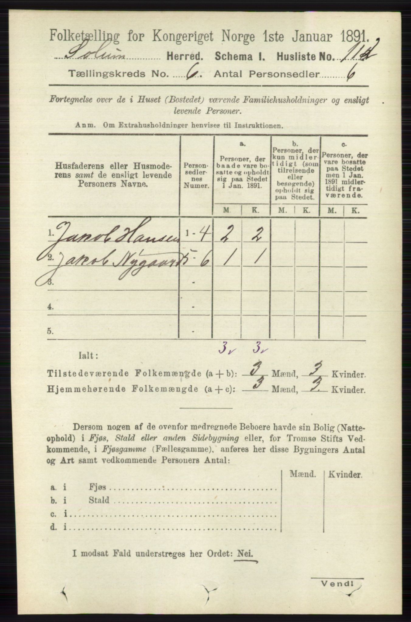 RA, 1891 census for 0818 Solum, 1891, p. 1177