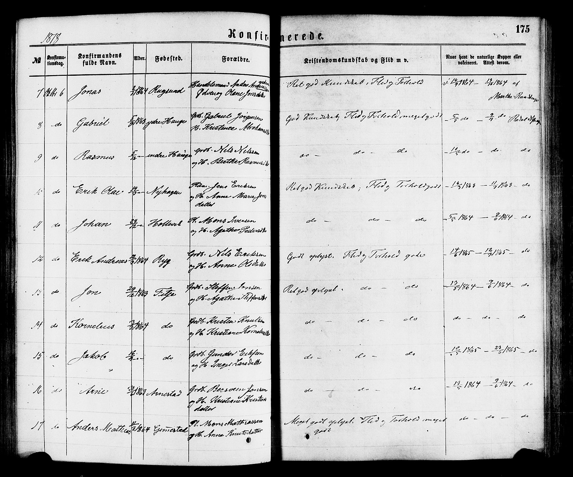 Gloppen sokneprestembete, AV/SAB-A-80101/H/Haa/Haaa/L0010: Parish register (official) no. A 10, 1871-1884, p. 175