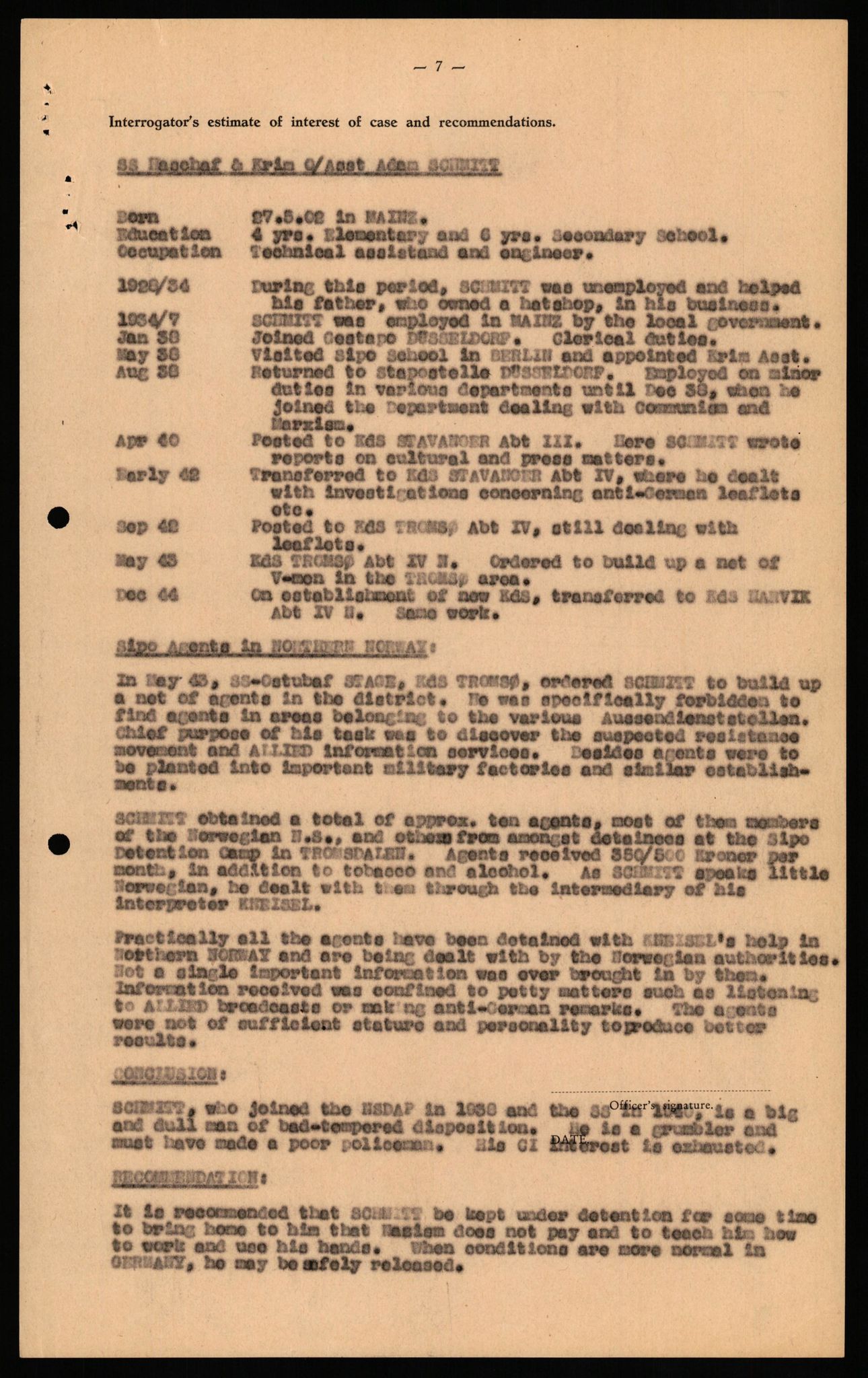 Forsvaret, Forsvarets overkommando II, RA/RAFA-3915/D/Db/L0029: CI Questionaires. Tyske okkupasjonsstyrker i Norge. Tyskere., 1945-1946, p. 452