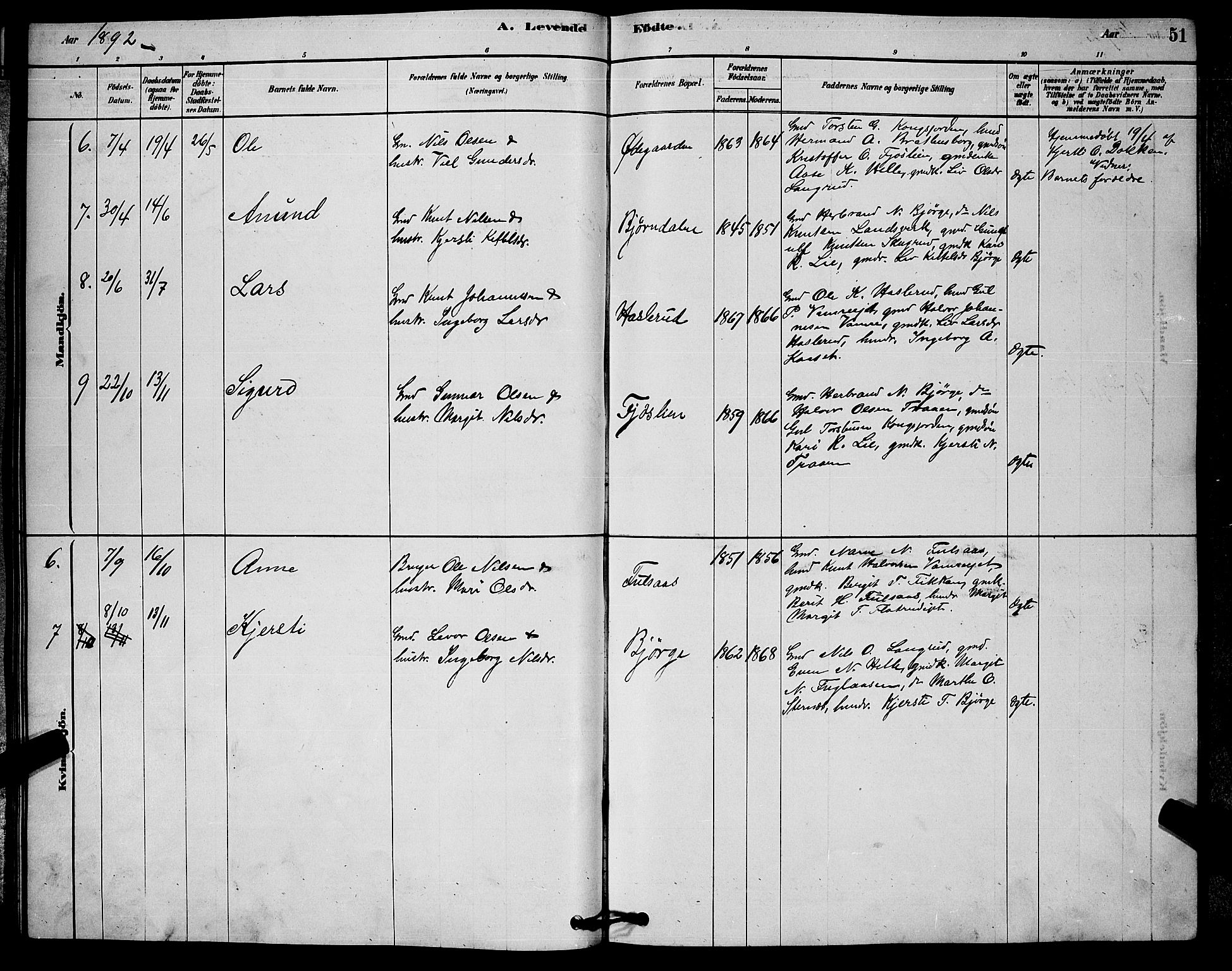 Rollag kirkebøker, AV/SAKO-A-240/G/Ga/L0004: Parish register (copy) no. I 4, 1878-1903, p. 51