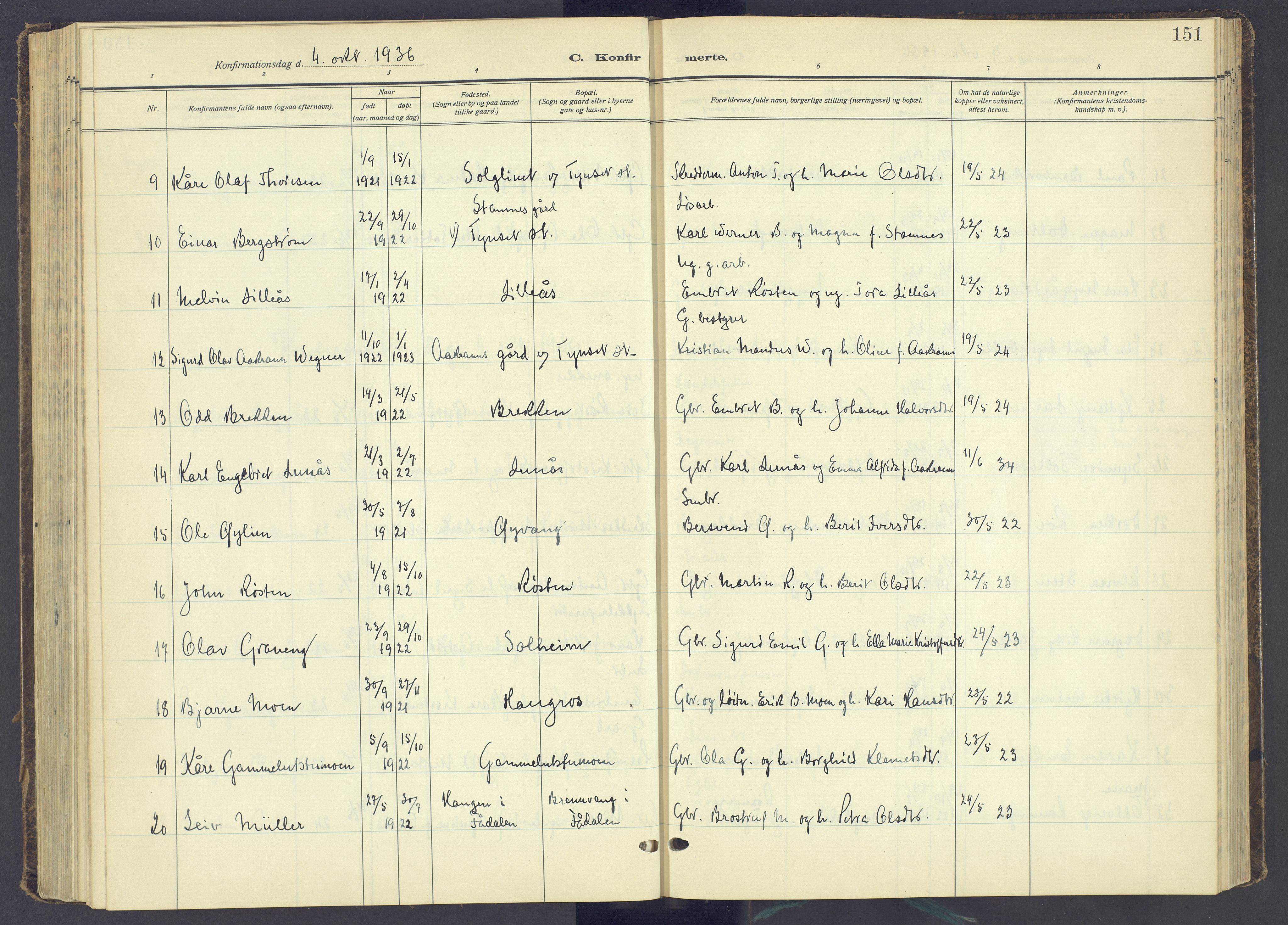 Tynset prestekontor, AV/SAH-PREST-058/H/Ha/Haa/L0027: Parish register (official) no. 27, 1930-1944, p. 151