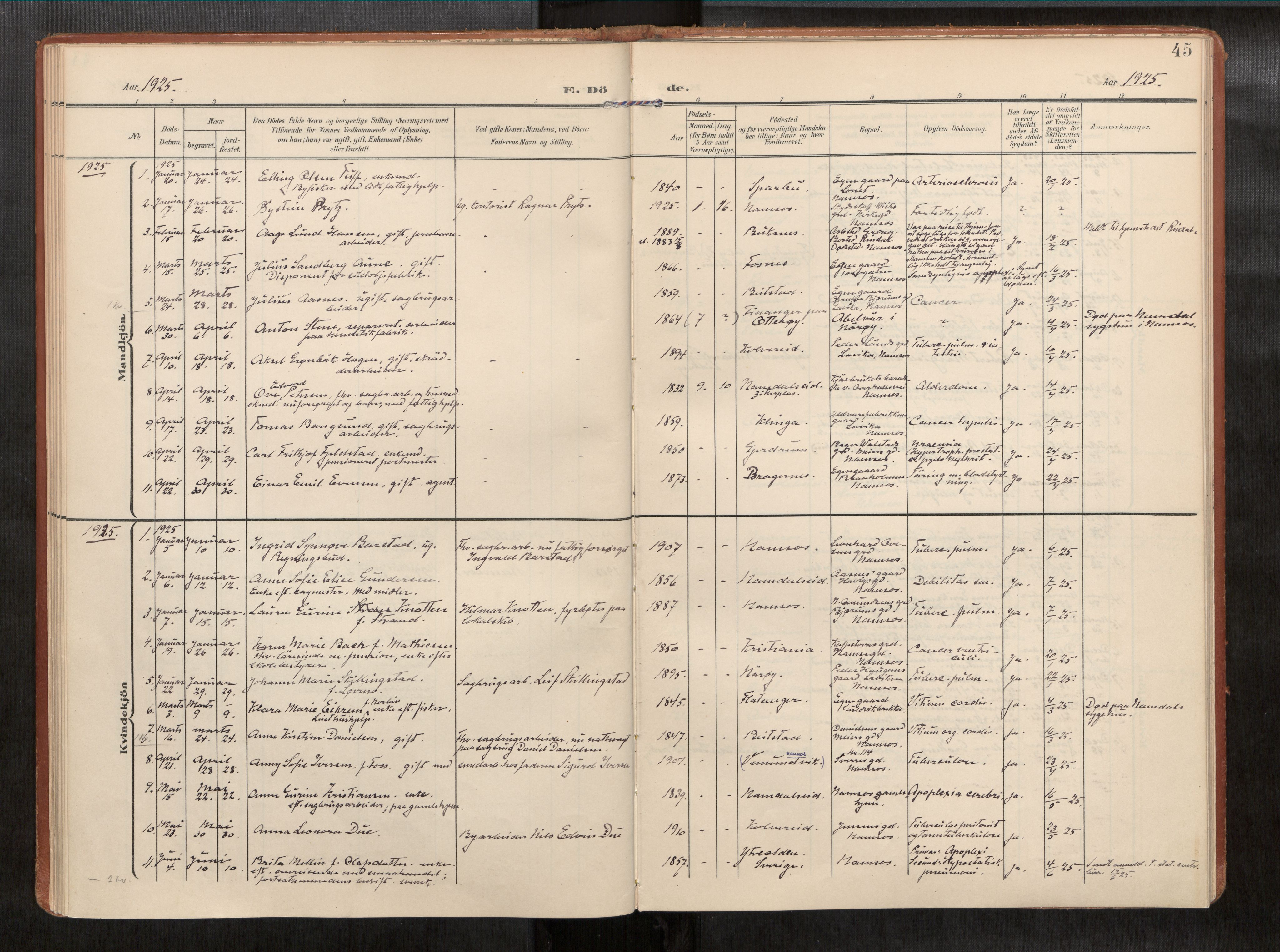 Ministerialprotokoller, klokkerbøker og fødselsregistre - Nord-Trøndelag, AV/SAT-A-1458/768/L0579b: Parish register (official) no. 768A15, 1908-1945, p. 45