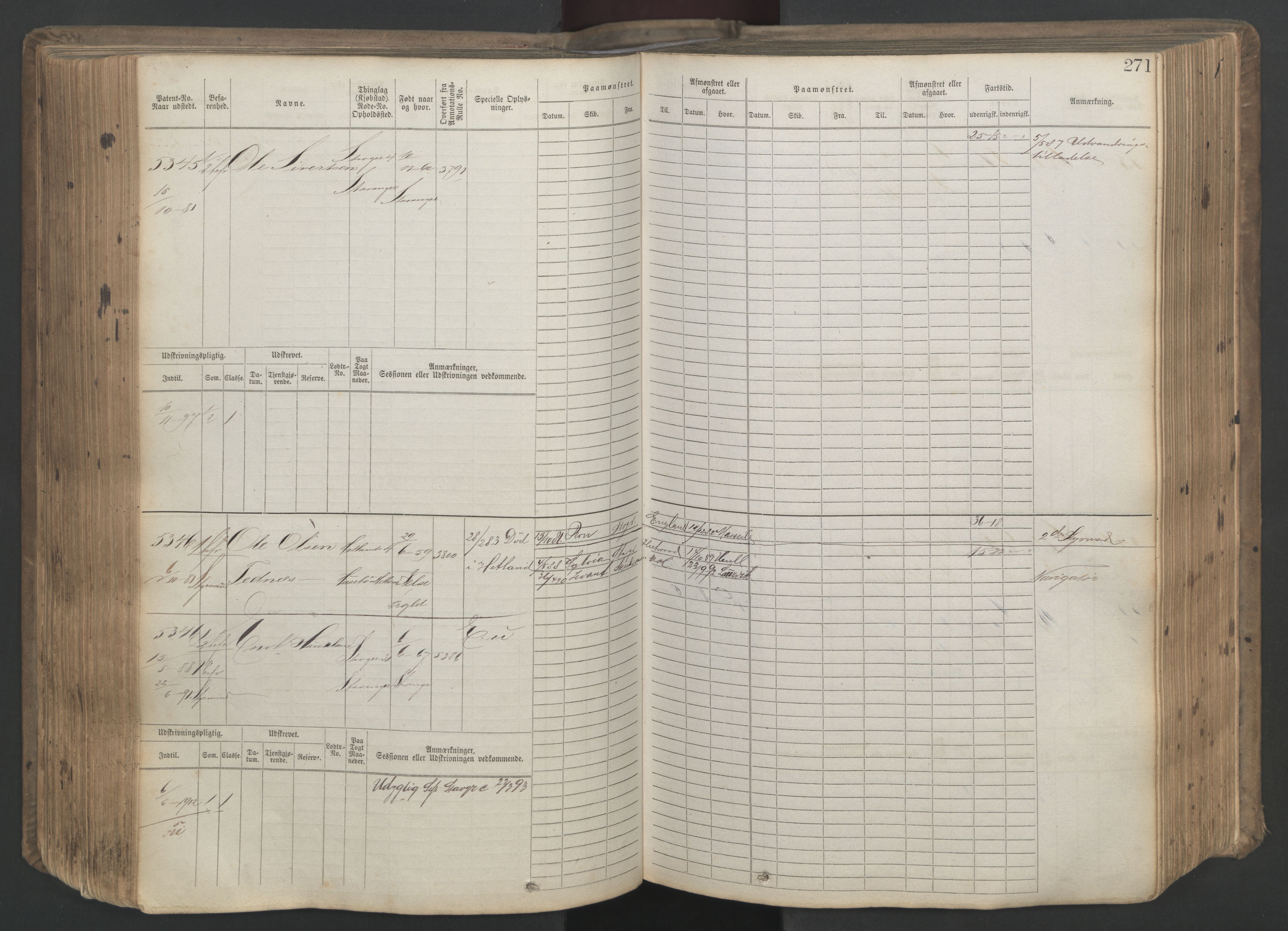 Stavanger sjømannskontor, SAST/A-102006/F/Fb/Fbb/L0020: Sjøfartshovedrulle patnentnr. 4803-6004 (dublett), 1879, p. 276