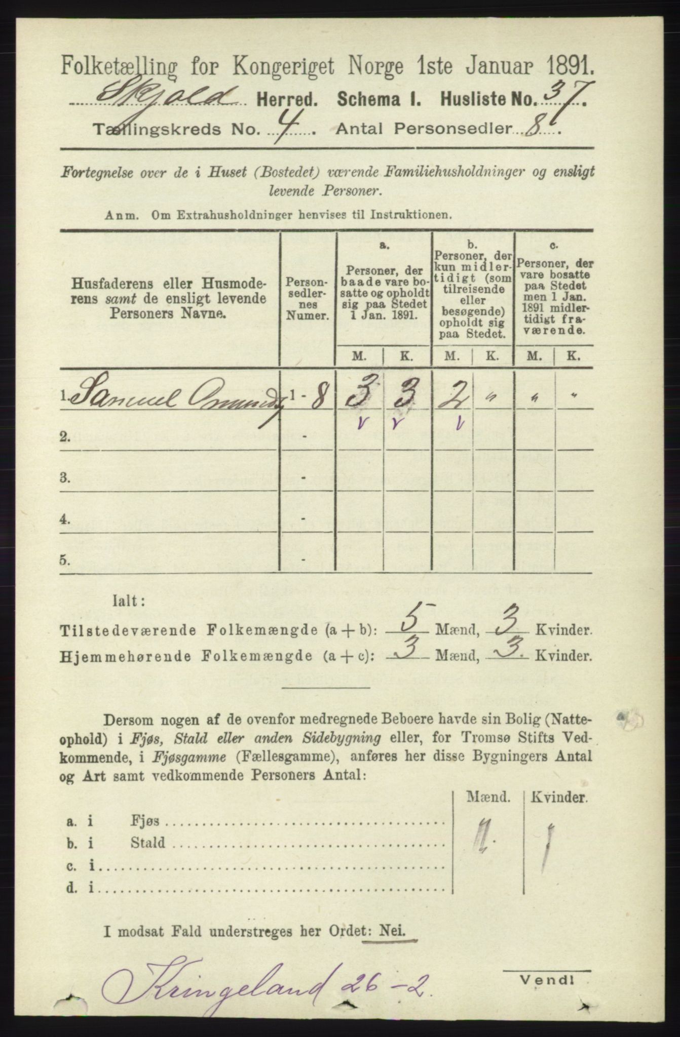 RA, 1891 census for 1154 Skjold, 1891, p. 547