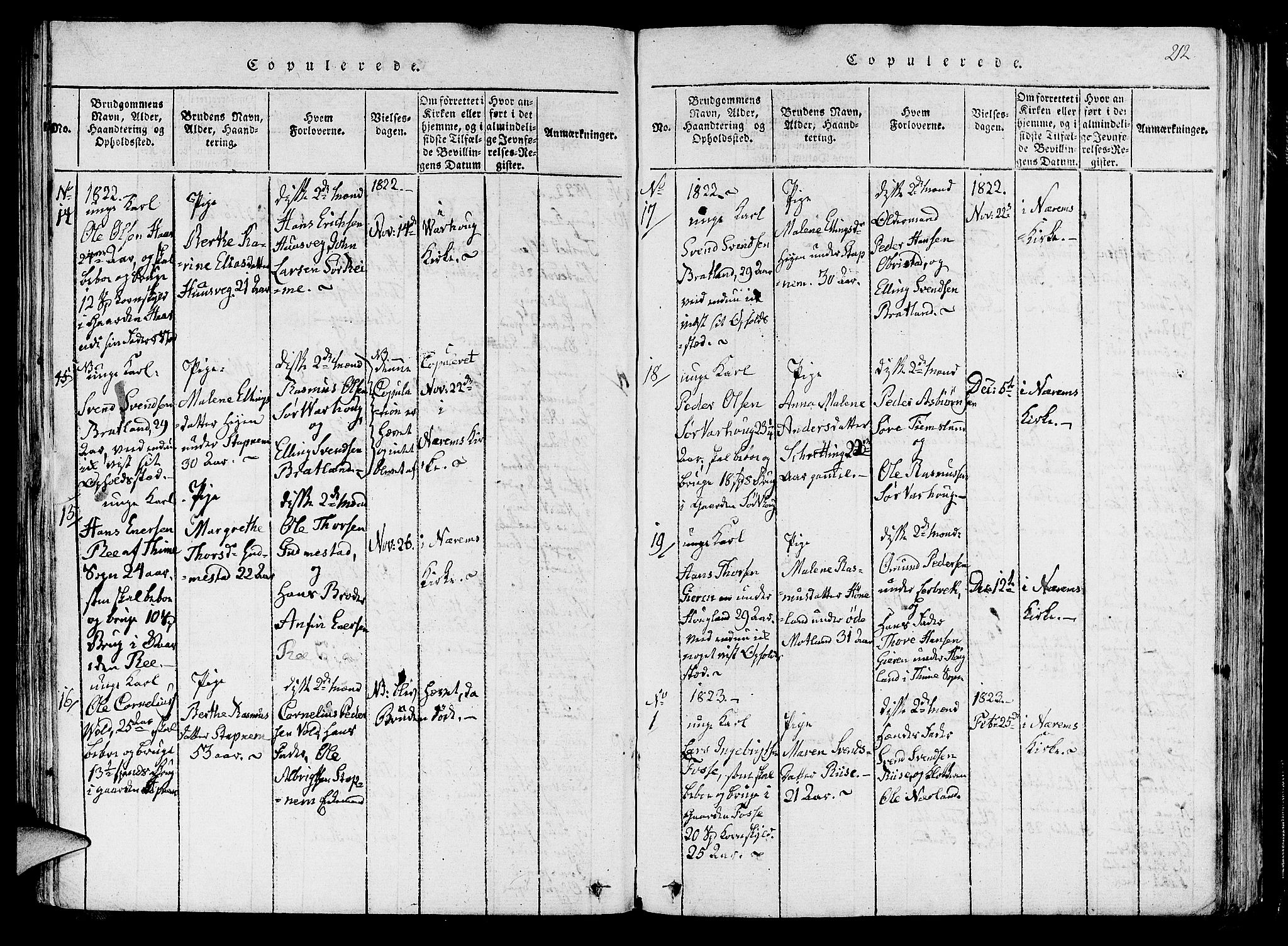 Hå sokneprestkontor, AV/SAST-A-101801/001/30BA/L0003: Parish register (official) no. A 3, 1815-1825, p. 212