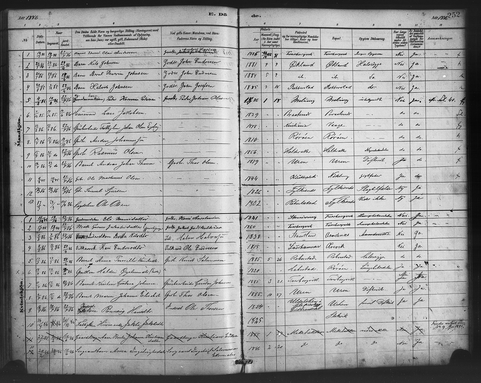 Finnås sokneprestembete, AV/SAB-A-99925/H/Ha/Haa/Haac/L0001: Parish register (official) no. C 1, 1881-1894, p. 252