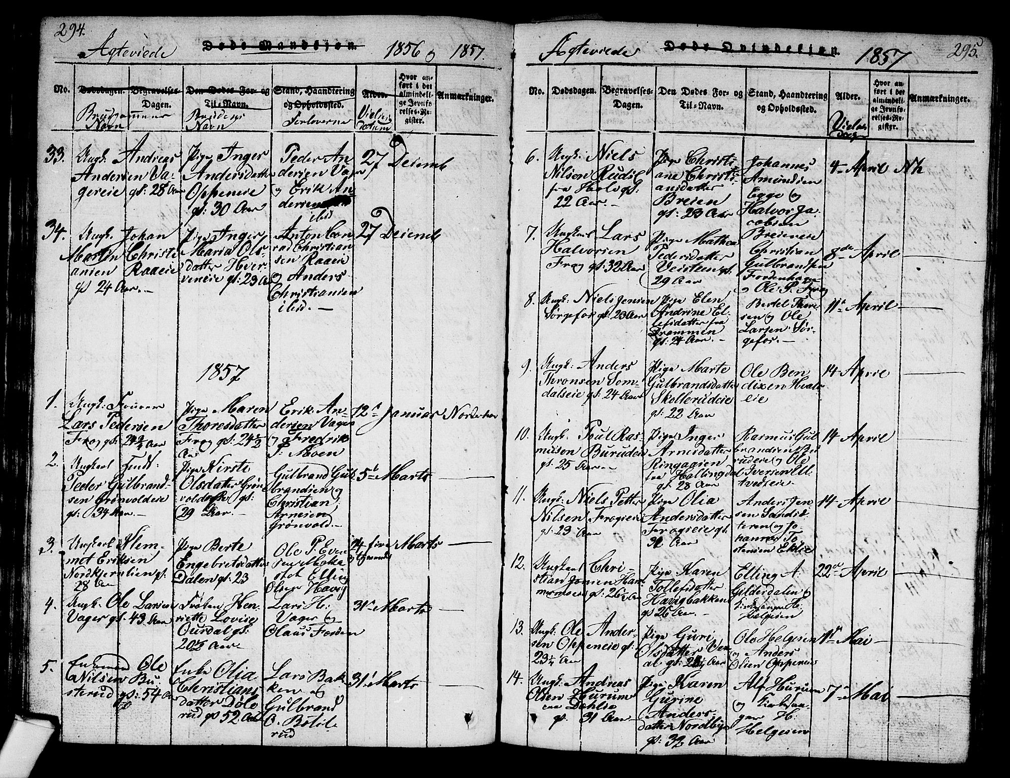 Norderhov kirkebøker, AV/SAKO-A-237/G/Ga/L0003: Parish register (copy) no. I 3 /1, 1814-1876, p. 294-295