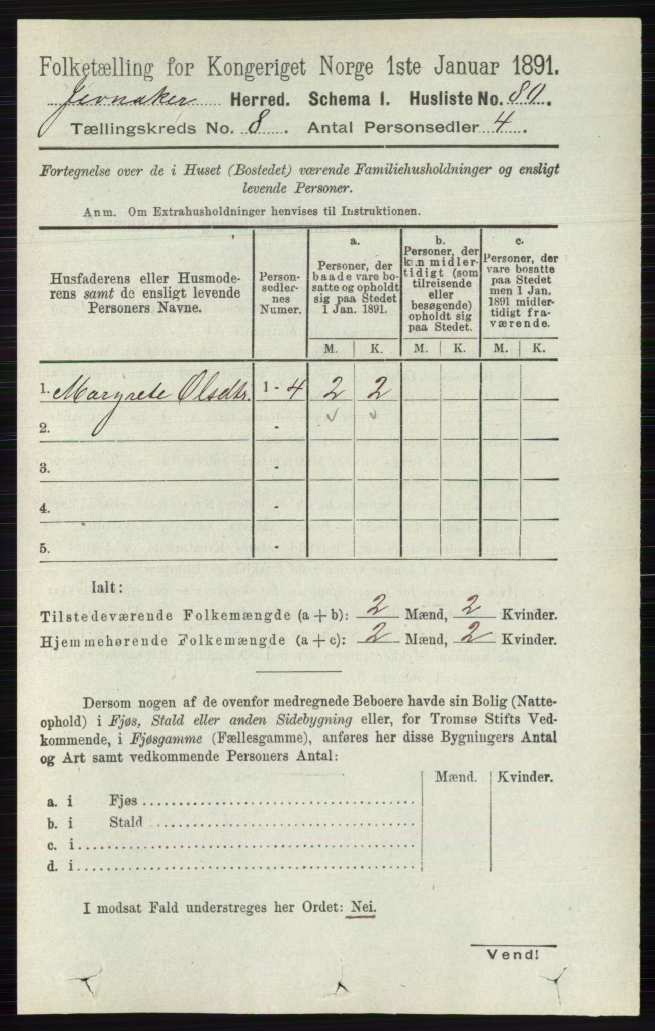 RA, 1891 census for 0532 Jevnaker, 1891, p. 4330