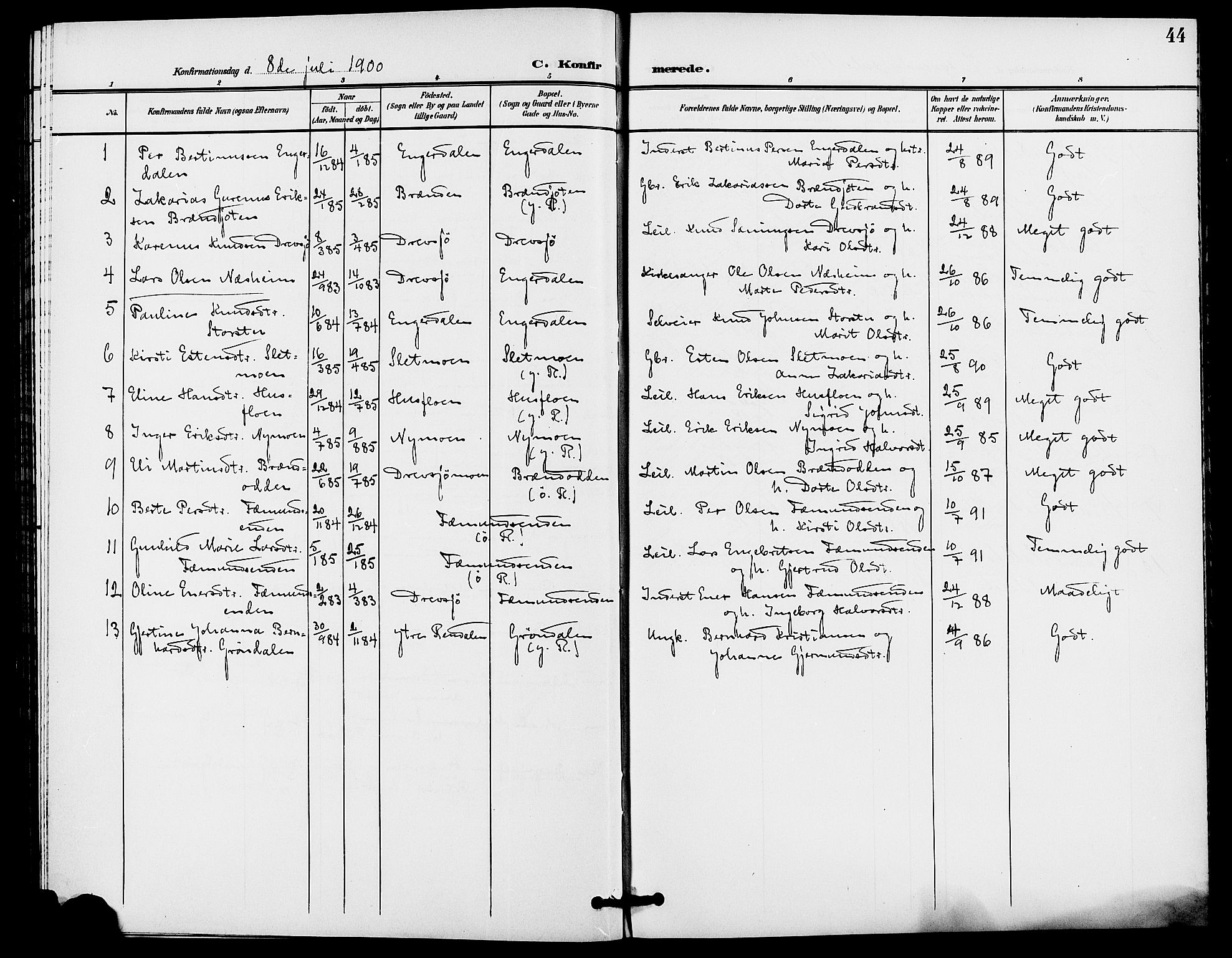 Rendalen prestekontor, SAH/PREST-054/H/Ha/Haa/L0008: Parish register (official) no. 8, 1898-1910, p. 44