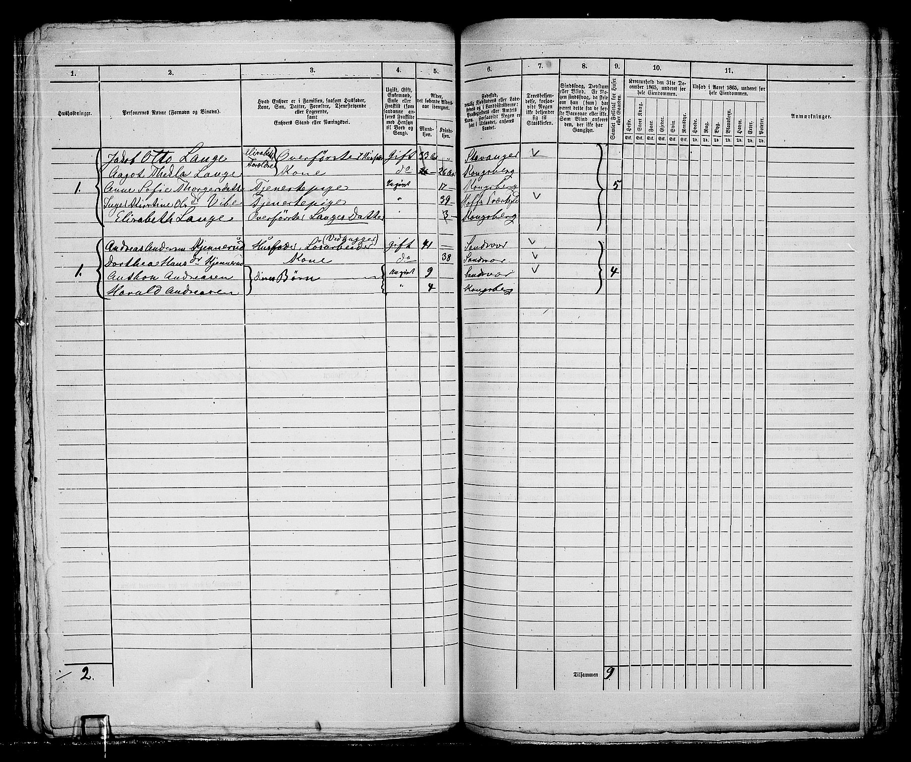 RA, 1865 census for Kongsberg/Kongsberg, 1865, p. 828