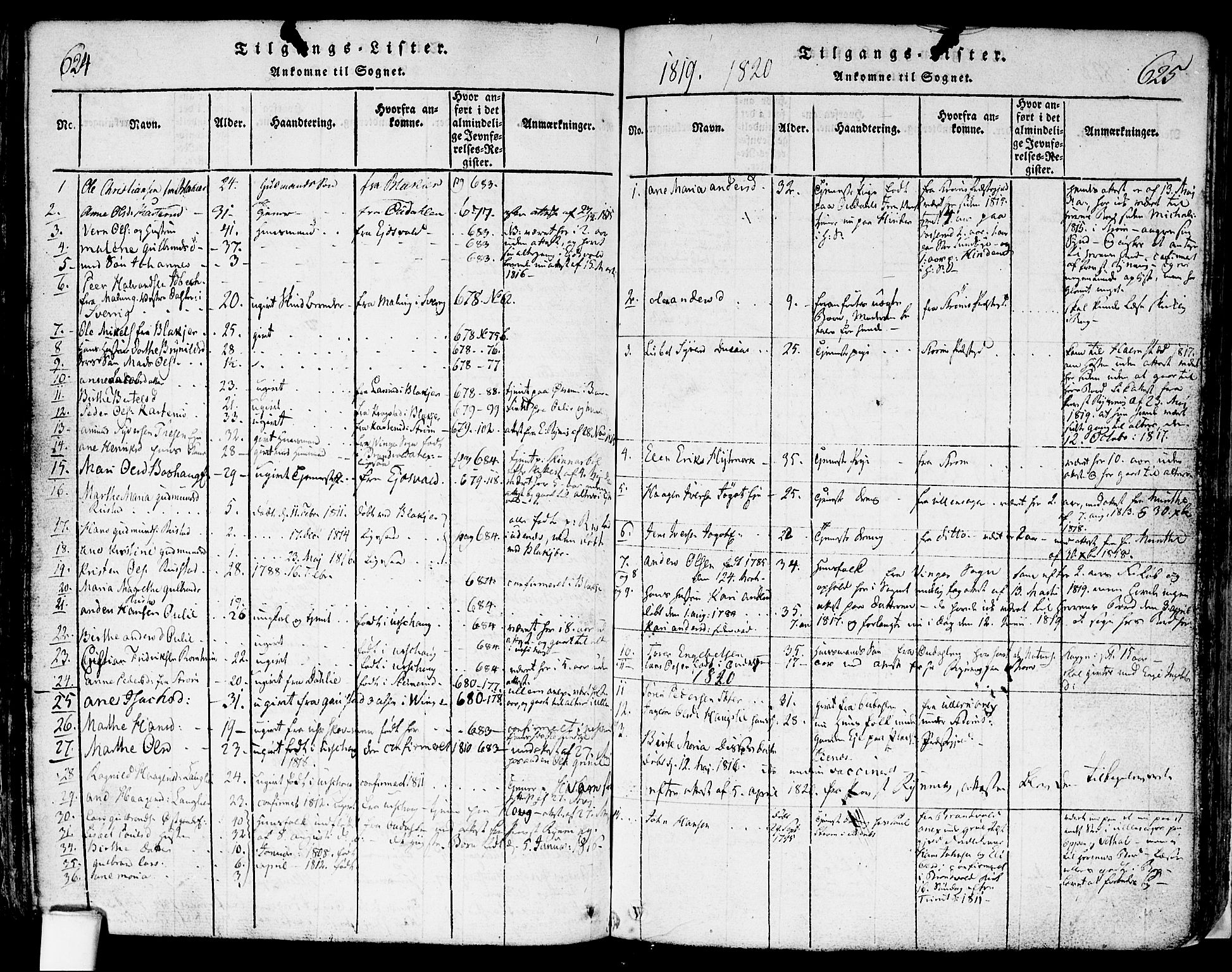 Nes prestekontor Kirkebøker, SAO/A-10410/F/Fa/L0005: Parish register (official) no. I 5, 1815-1835, p. 624-625