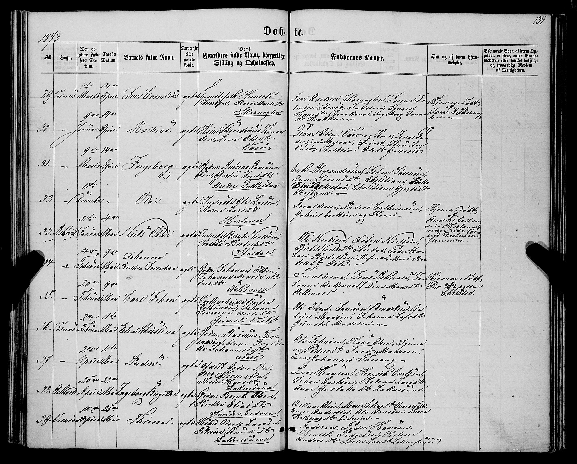 Askvoll sokneprestembete, SAB/A-79501/H/Haa/Haaa/L0012: Parish register (official) no. A 12, 1859-1878, p. 134