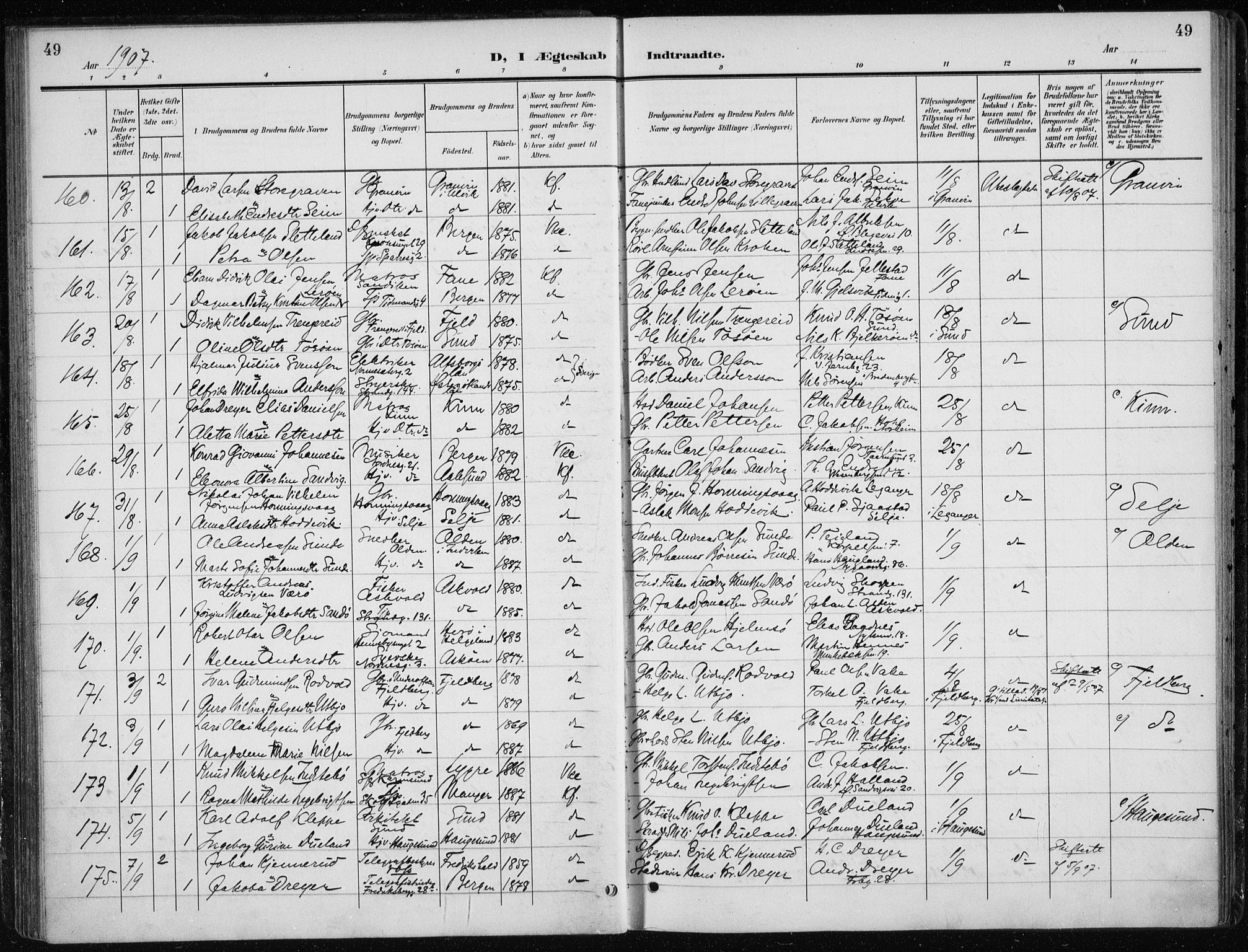 Nykirken Sokneprestembete, AV/SAB-A-77101/H/Haa/L0035: Parish register (official) no. D 5, 1905-1913, p. 49