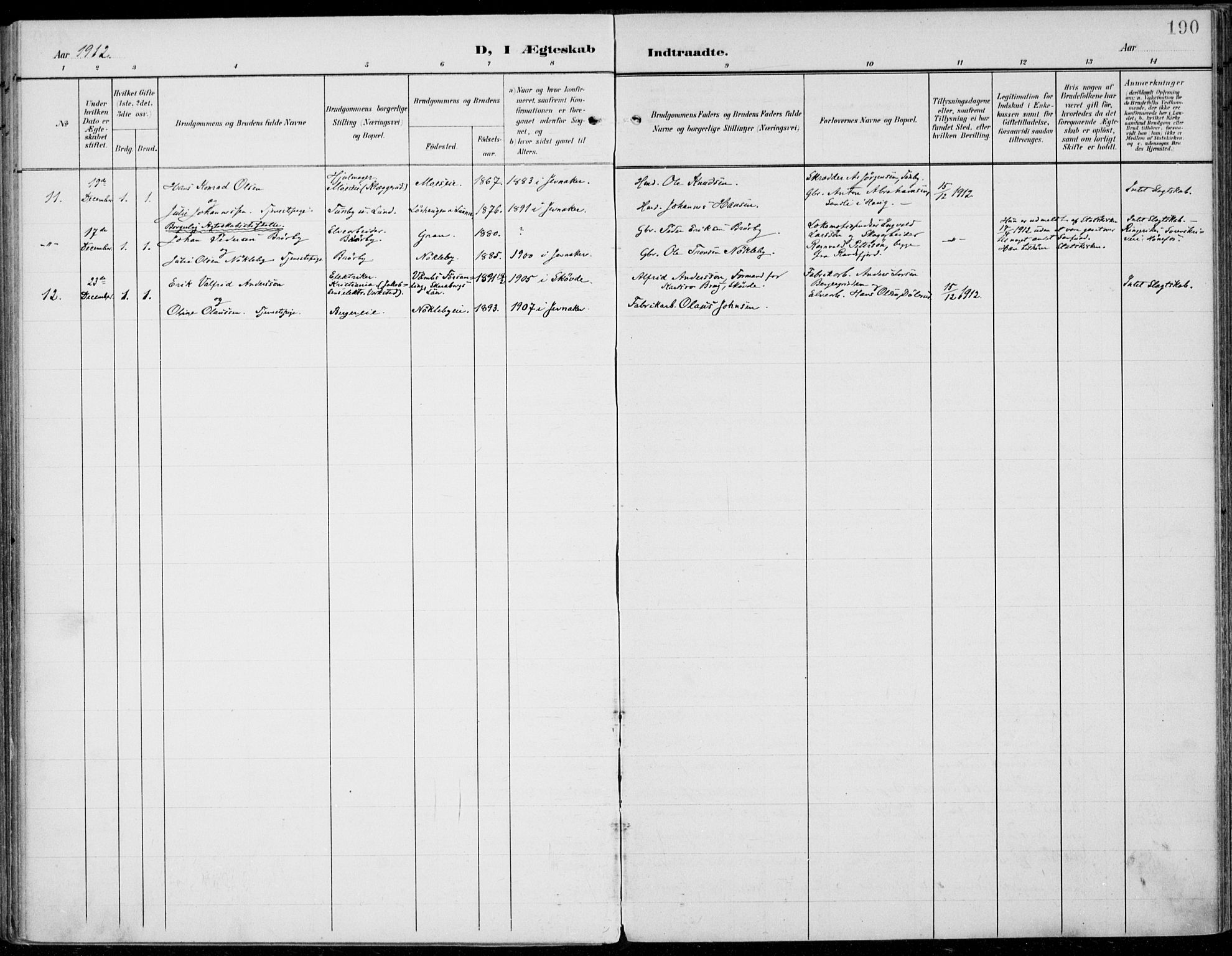 Jevnaker prestekontor, AV/SAH-PREST-116/H/Ha/Haa/L0011: Parish register (official) no. 11, 1902-1913, p. 190