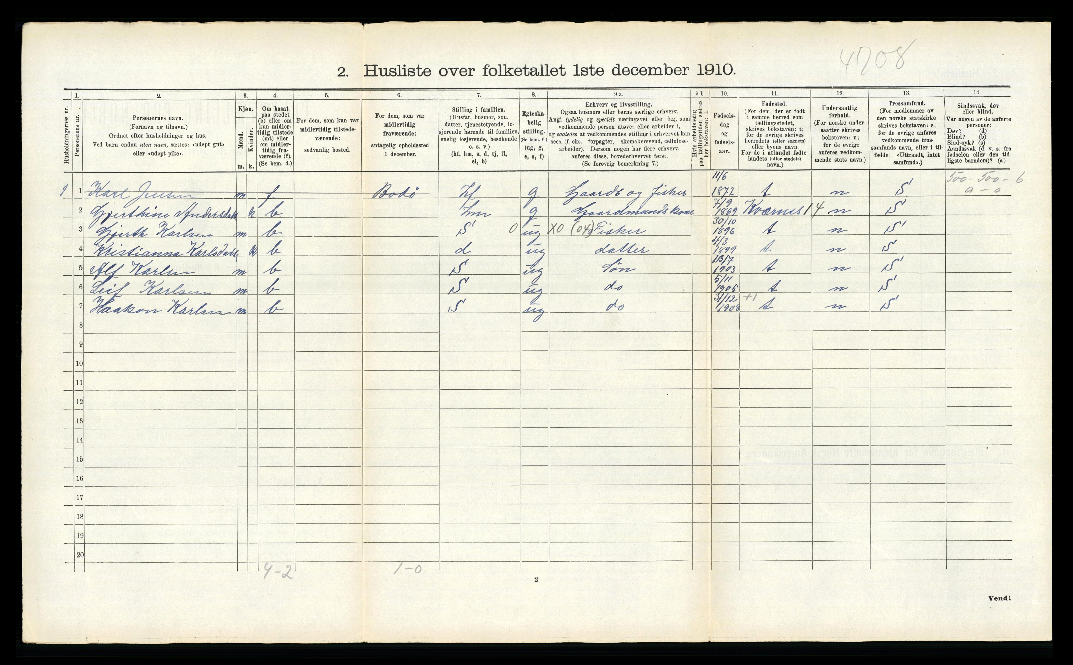 RA, 1910 census for Gildeskål, 1910, p. 1408