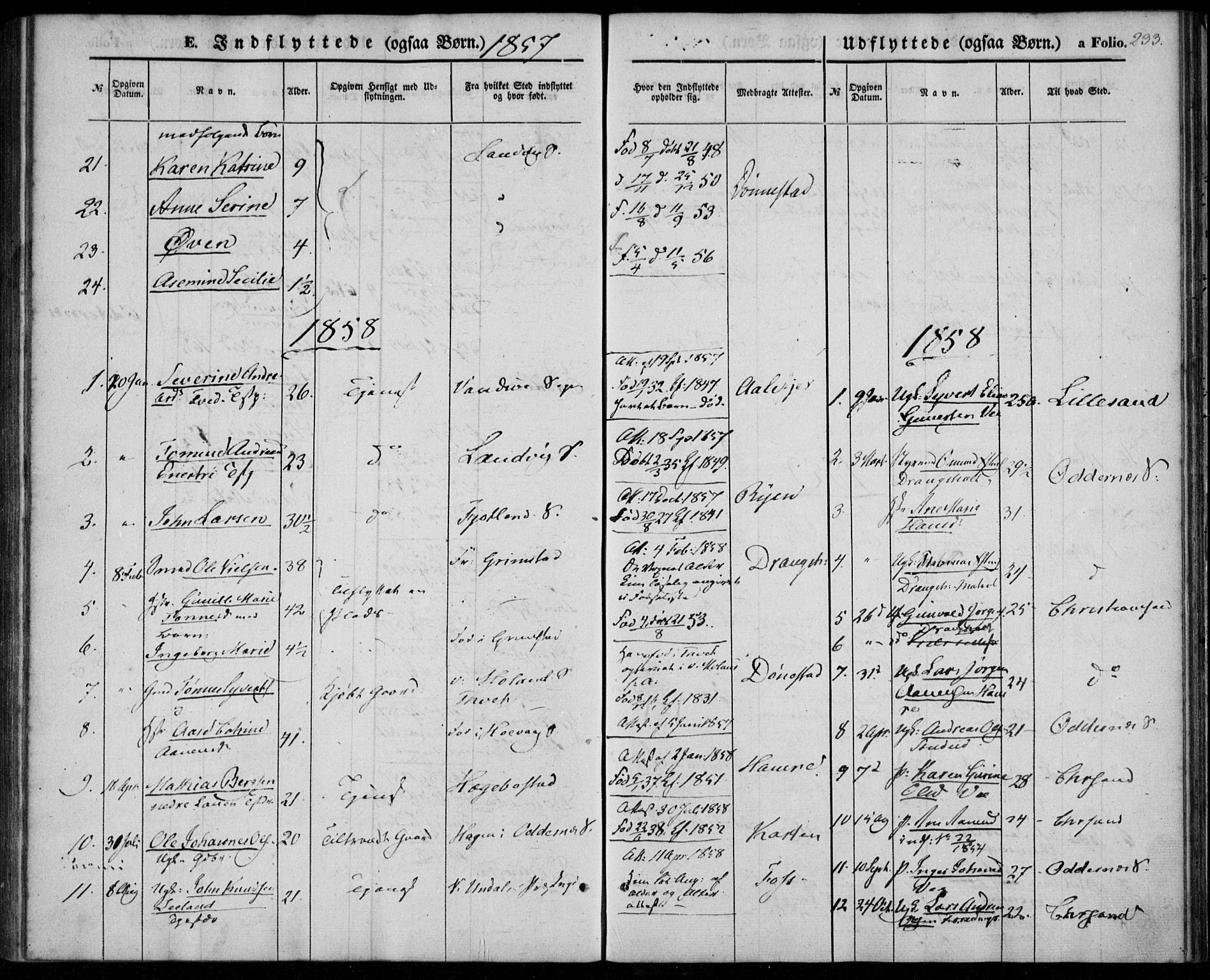 Tveit sokneprestkontor, AV/SAK-1111-0043/F/Fa/L0005: Parish register (official) no. A 5, 1853-1871, p. 233