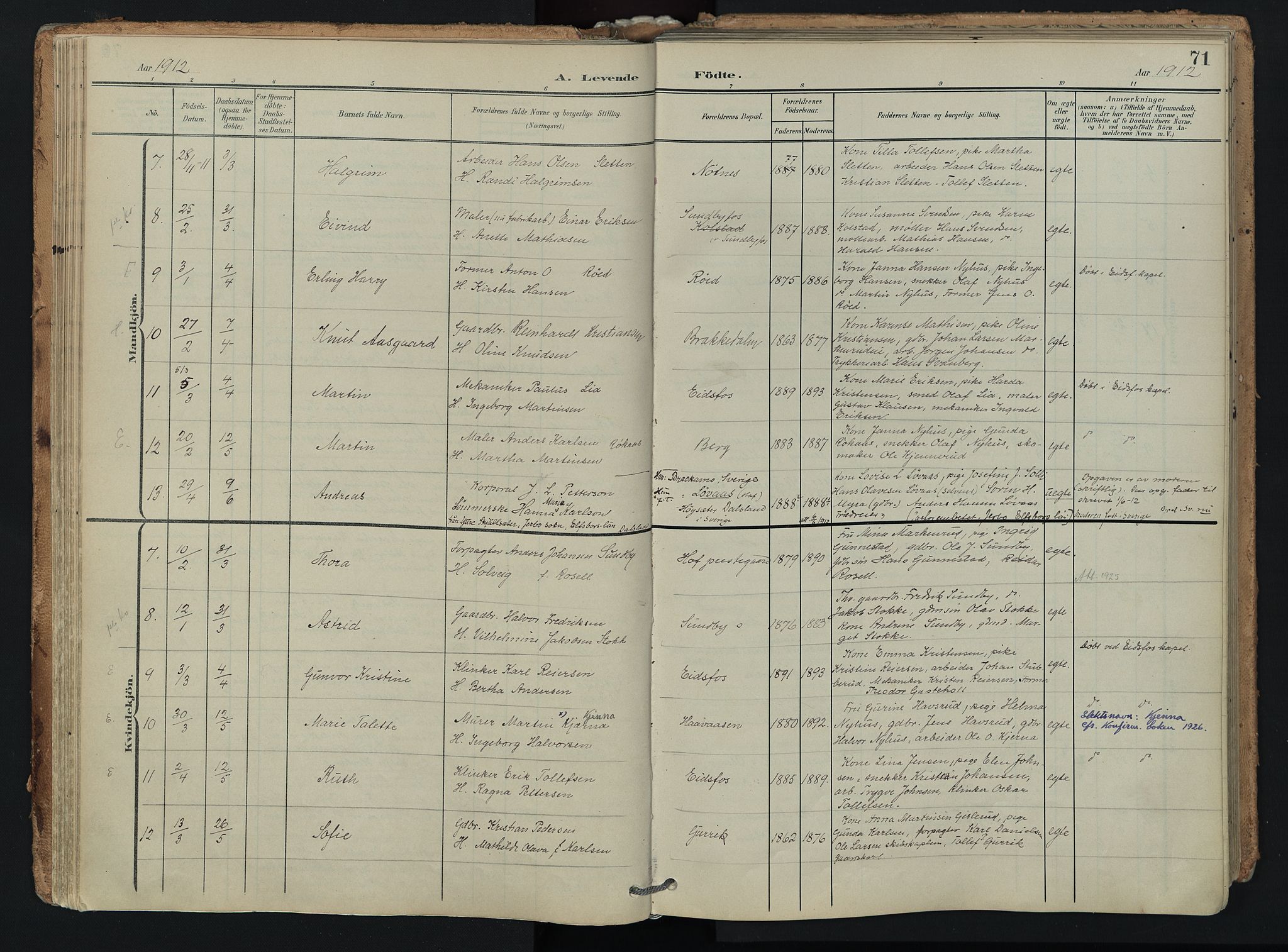 Hof kirkebøker, SAKO/A-64/F/Fa/L0008: Parish register (official) no. I 8, 1902-1921, p. 71