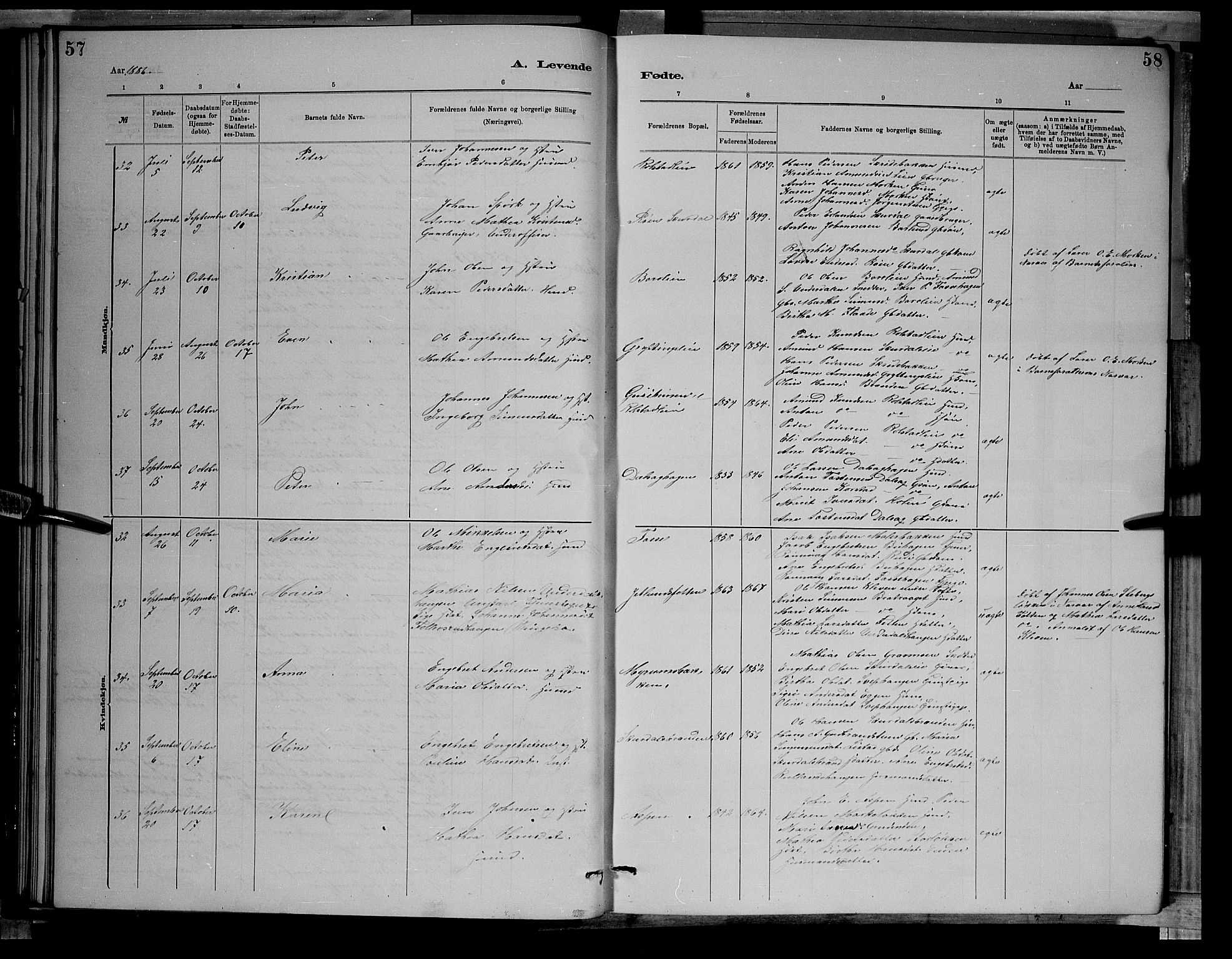 Sør-Fron prestekontor, AV/SAH-PREST-010/H/Ha/Hab/L0003: Parish register (copy) no. 3, 1884-1896, p. 57-58