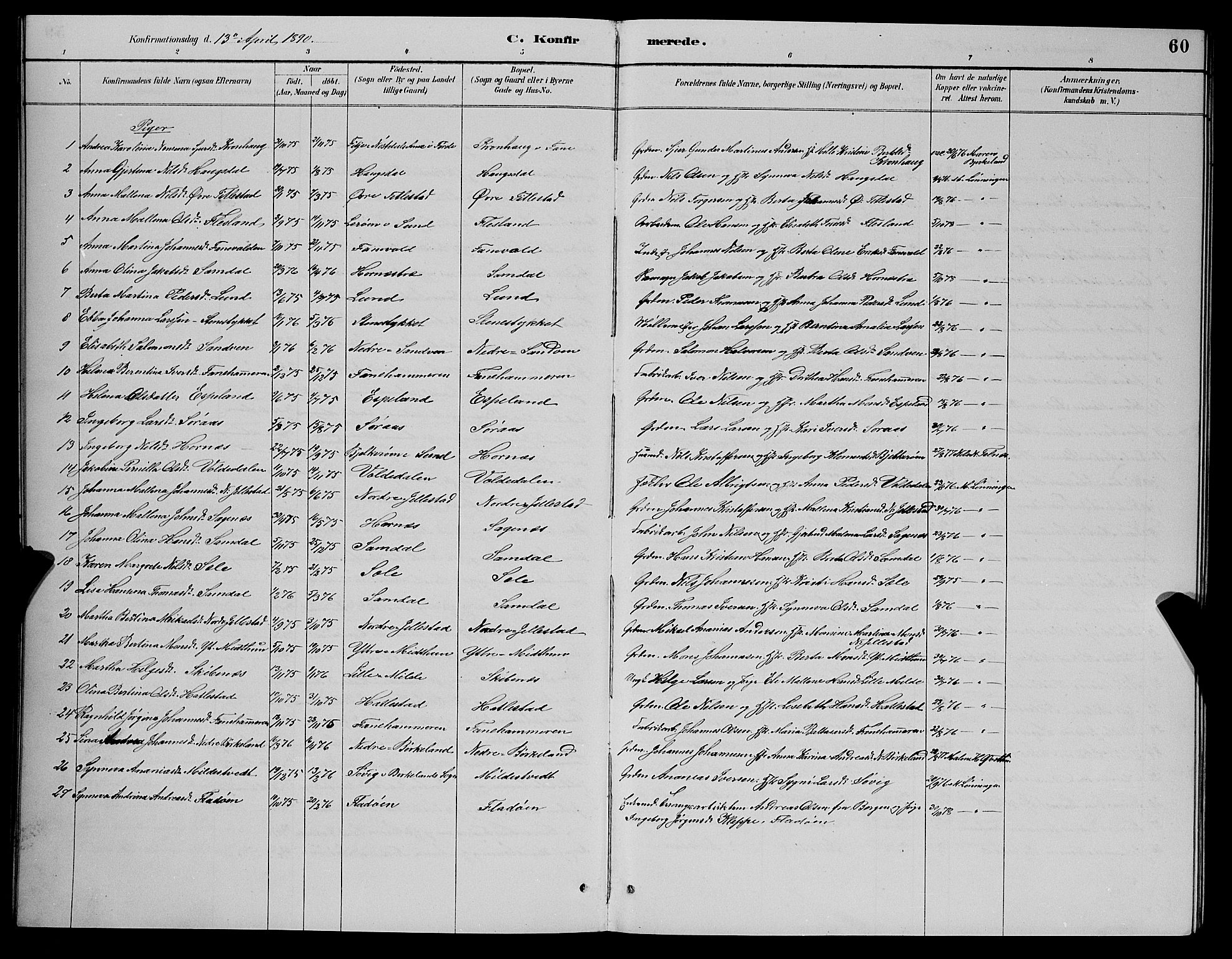 Fana Sokneprestembete, AV/SAB-A-75101/H/Hab/Haba/L0002: Parish register (copy) no. A 2, 1889-1895, p. 60