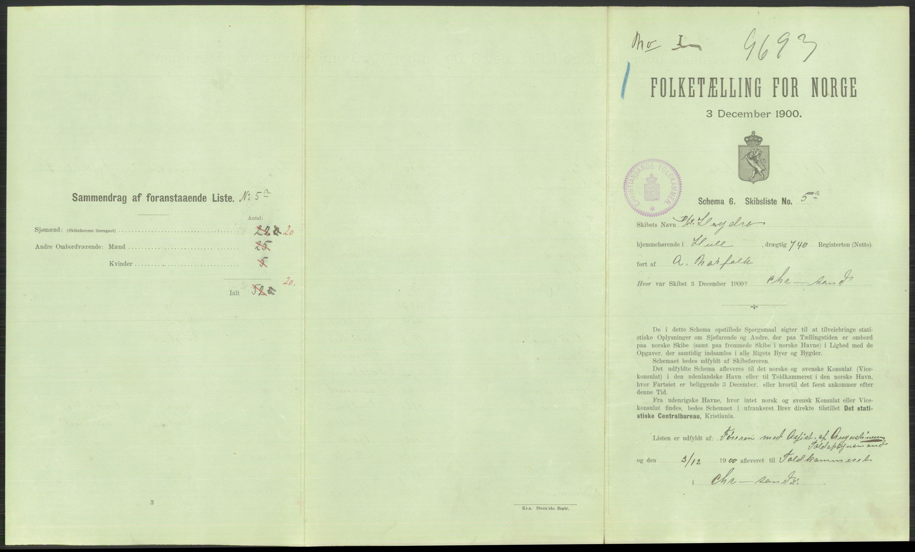 RA, 1900 Census - ship lists from ships in Norwegian harbours, harbours abroad and at sea, 1900, p. 729