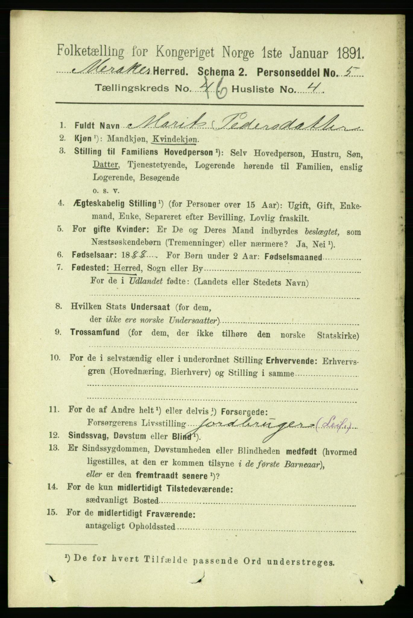 RA, 1891 census for 1711 Meråker, 1891, p. 2064
