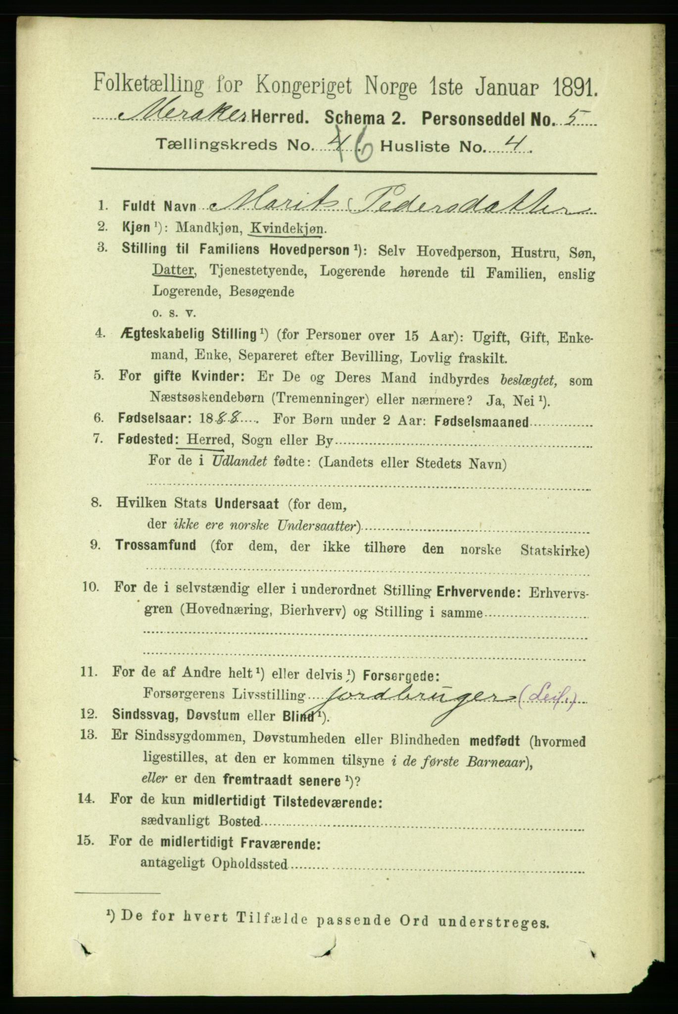 RA, 1891 census for 1711 Meråker, 1891, p. 2064