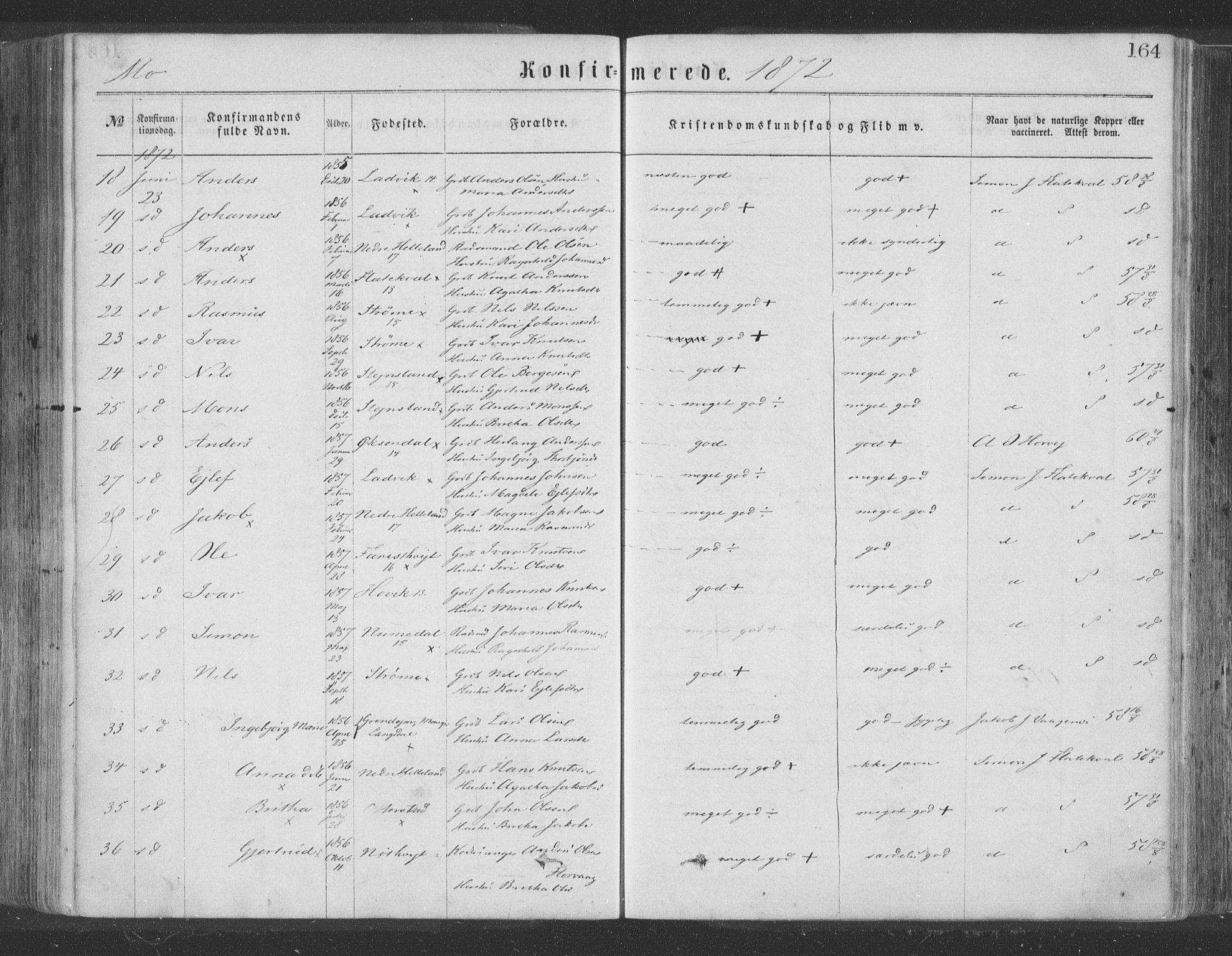 Hosanger sokneprestembete, AV/SAB-A-75801/H/Haa: Parish register (official) no. A 9, 1864-1876, p. 164