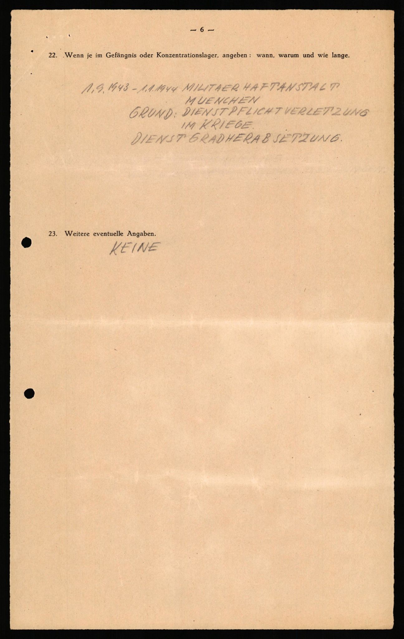 Forsvaret, Forsvarets overkommando II, RA/RAFA-3915/D/Db/L0028: CI Questionaires. Tyske okkupasjonsstyrker i Norge. Tyskere., 1945-1946, p. 7