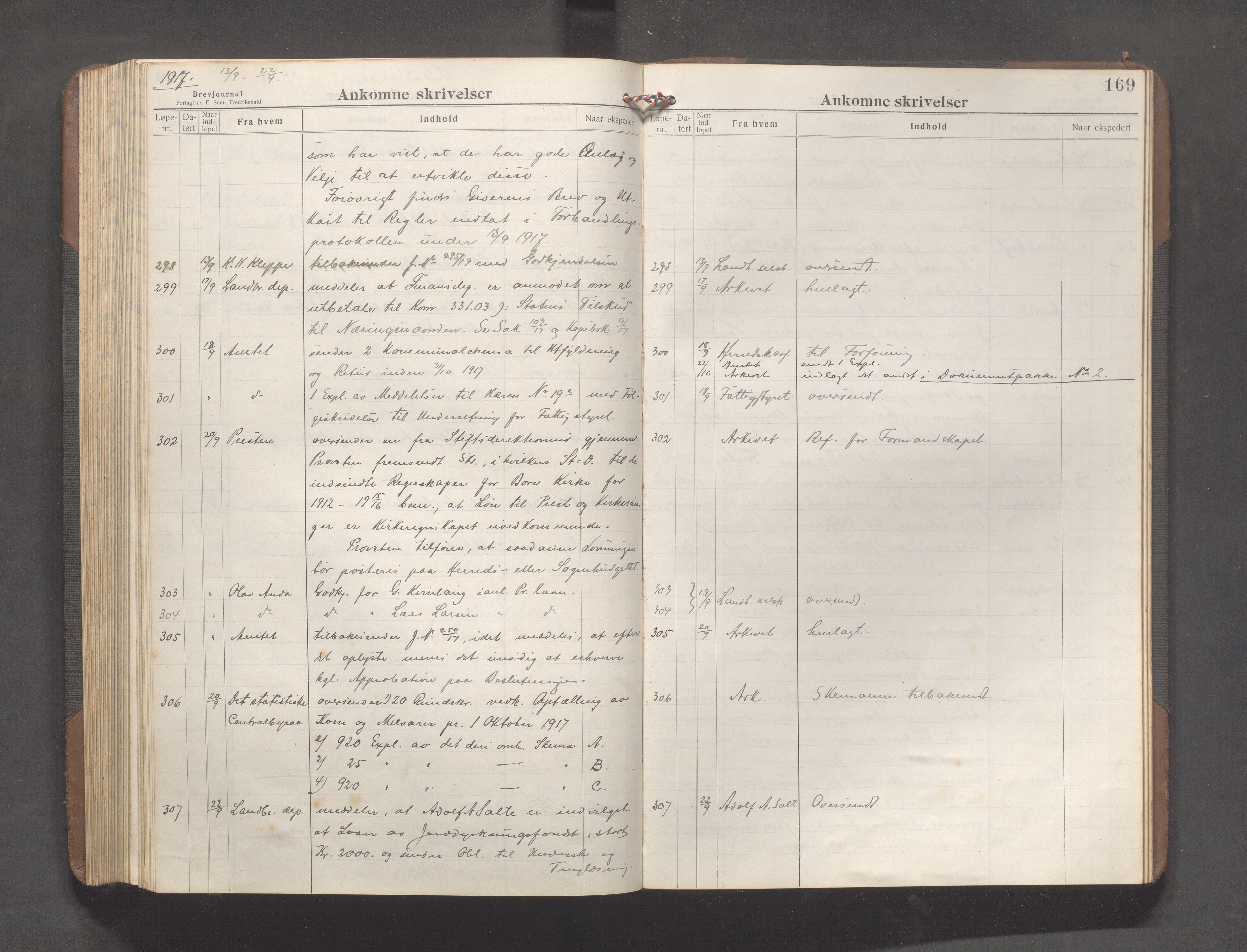 Klepp kommune - Formannskapet, IKAR/K-100277/C/L0004: Brevjournal, 1913-1918, p. 169