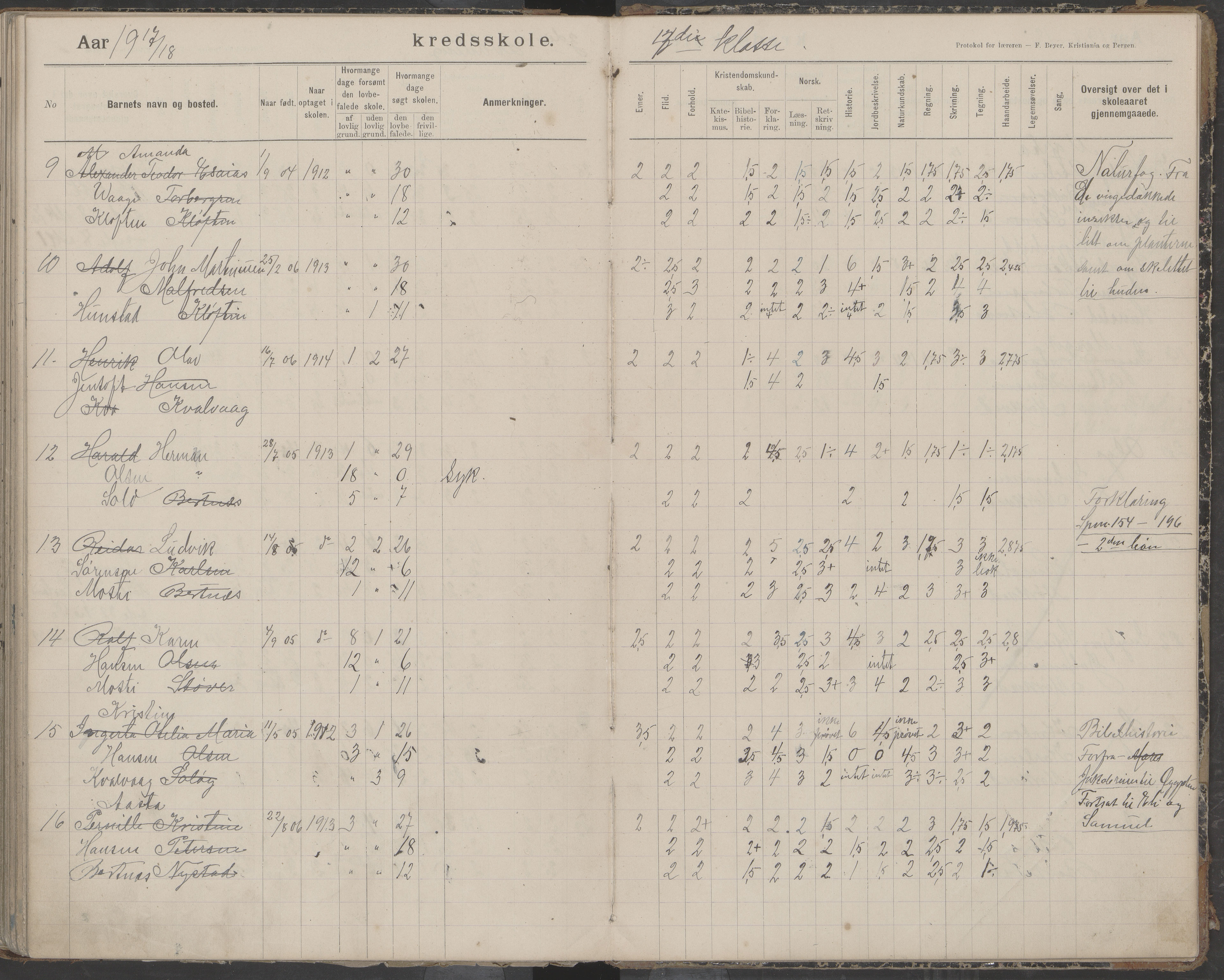 Bodin kommune. Støver skolekrets, AIN/K-18431.510.07/F/Fa/L0006: Protokoll lærere i Støver skolekrets, 1908-1918