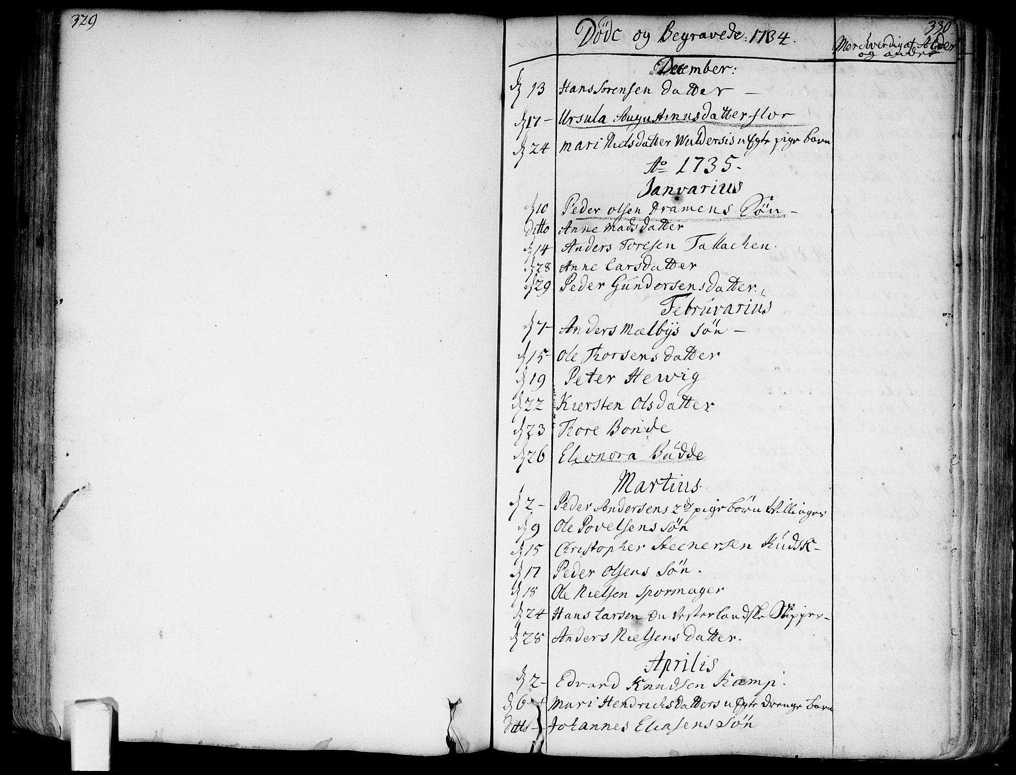 Bragernes kirkebøker, SAKO/A-6/F/Fa/L0004: Parish register (official) no. I 4, 1734-1759, p. 329-330