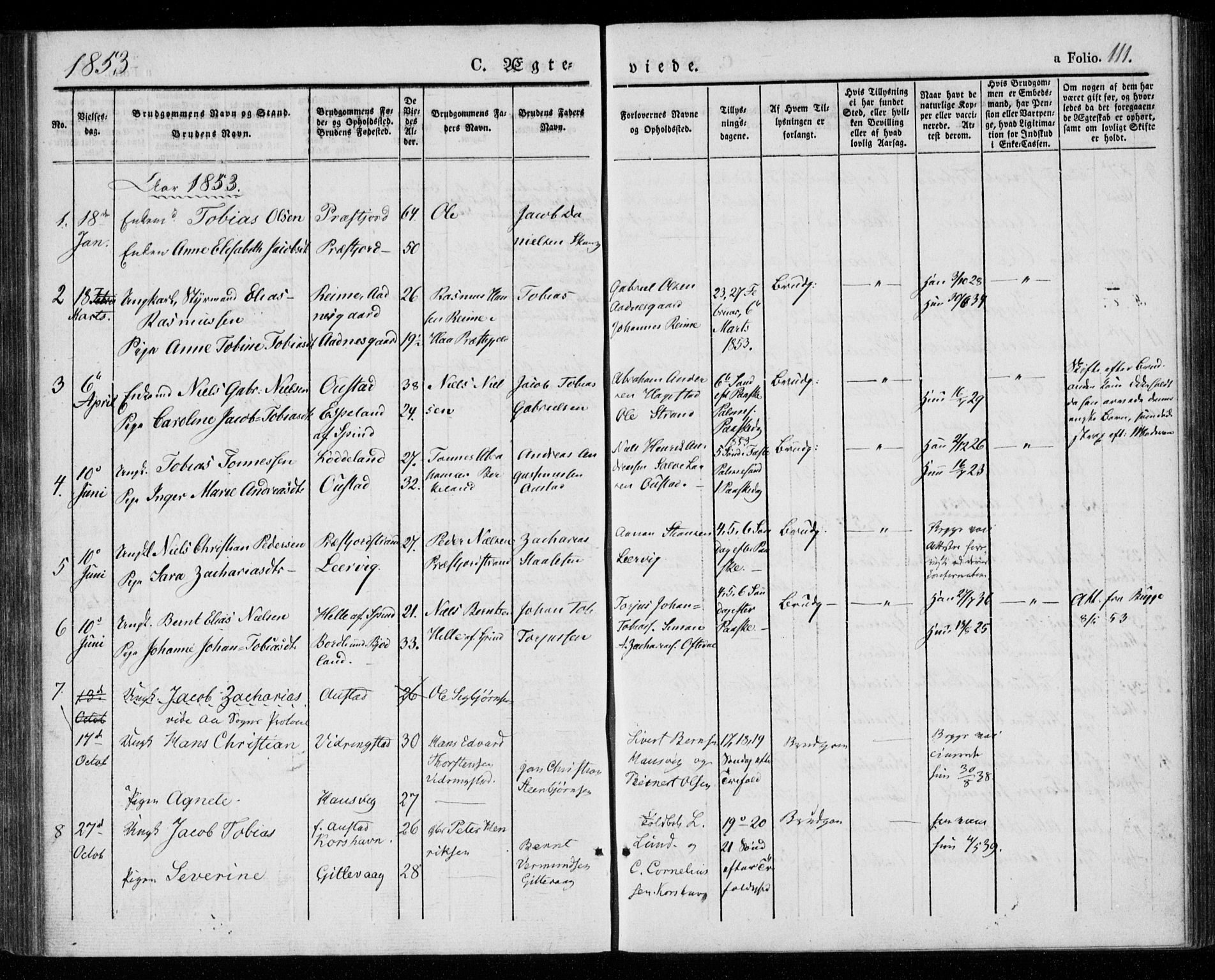 Lyngdal sokneprestkontor, SAK/1111-0029/F/Fa/Faa/L0001: Parish register (official) no. A 1, 1837-1857, p. 111